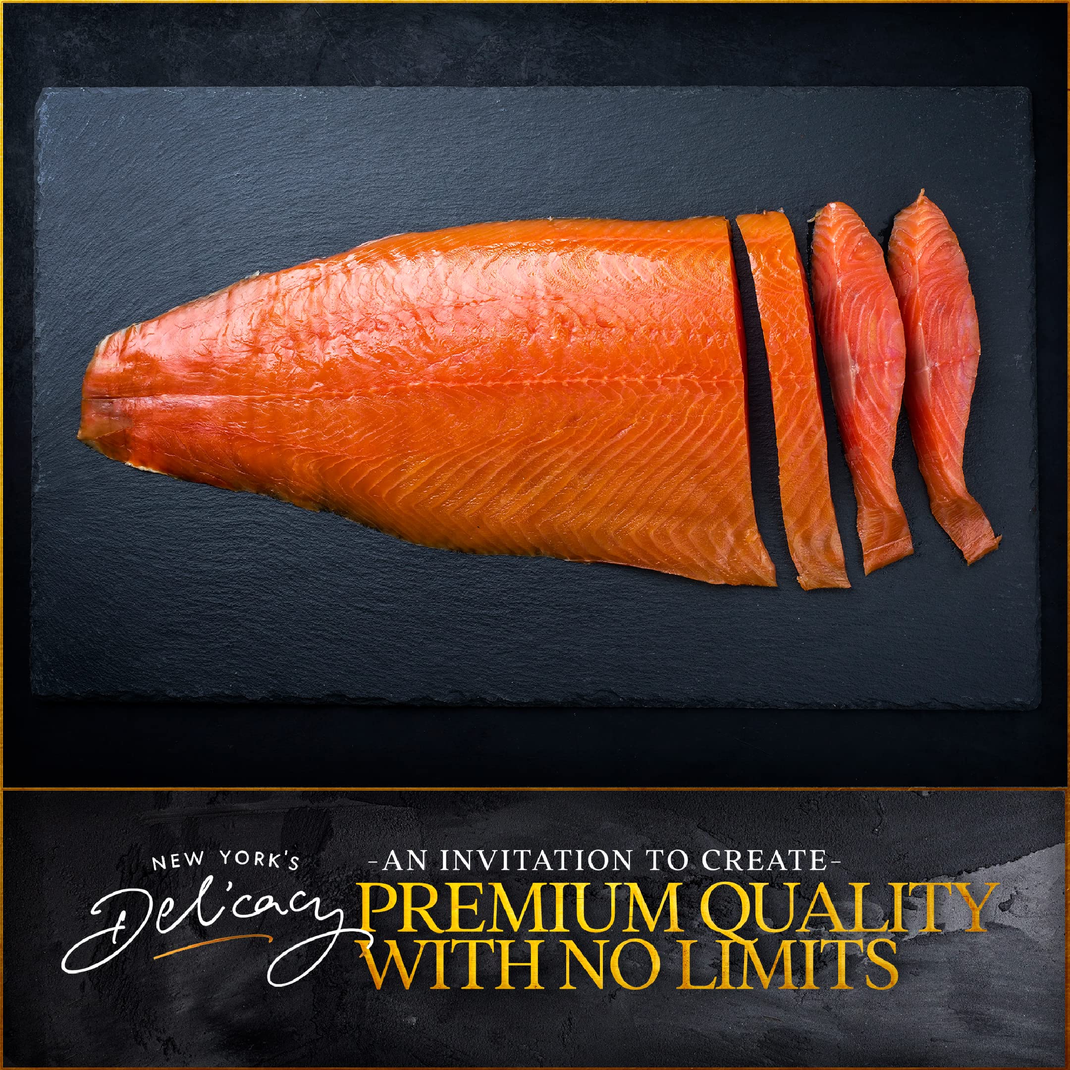 Premium Whole Smoked Salmon Nova Fillet - 3.3 Lb. Fresh Atlantic Salmon, Skin-On, Kosher, Gluten Free, High in Omega 3 - Award-Winning Quality for Gourmet Meals, Charcuterie Boards & Holiday Gifting
