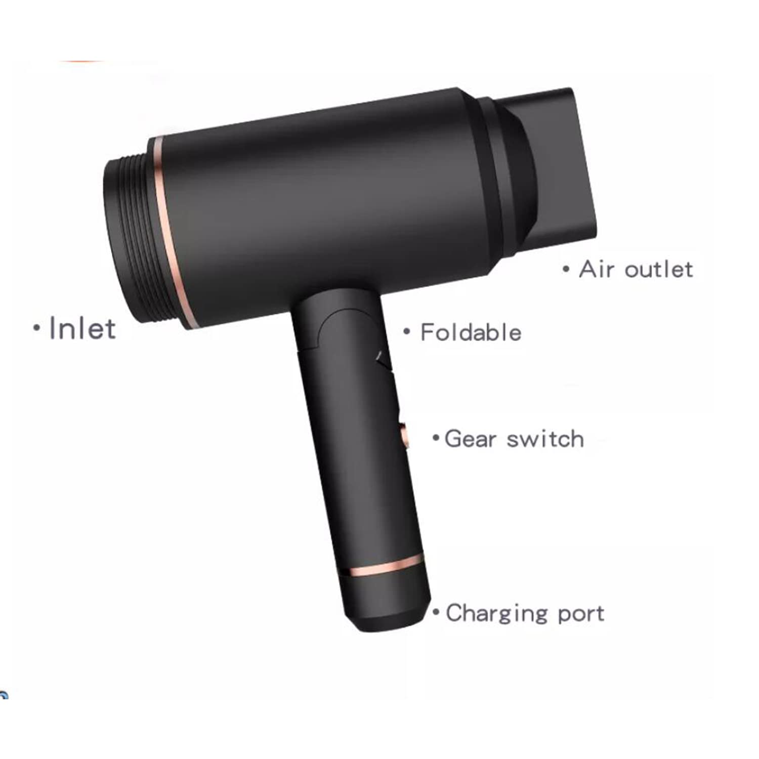 Rechargeable Cordless Hair Dryer - Foldable Travel Hair Dryer, Mini USB Hair Dryer with Hot/Cold Air for Women & Kids - Perfect for Camping, Beach & On-the-Go Styling
