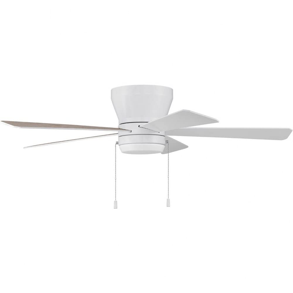 Craftmade MER52W5 52-Inch Flush Mount Ceiling Fan with LED Light Kit & Pull Chain, 5 Reversible Blades (White/Washed Oak) - Perfect for Bedroom, Living Room & Indoor Spaces