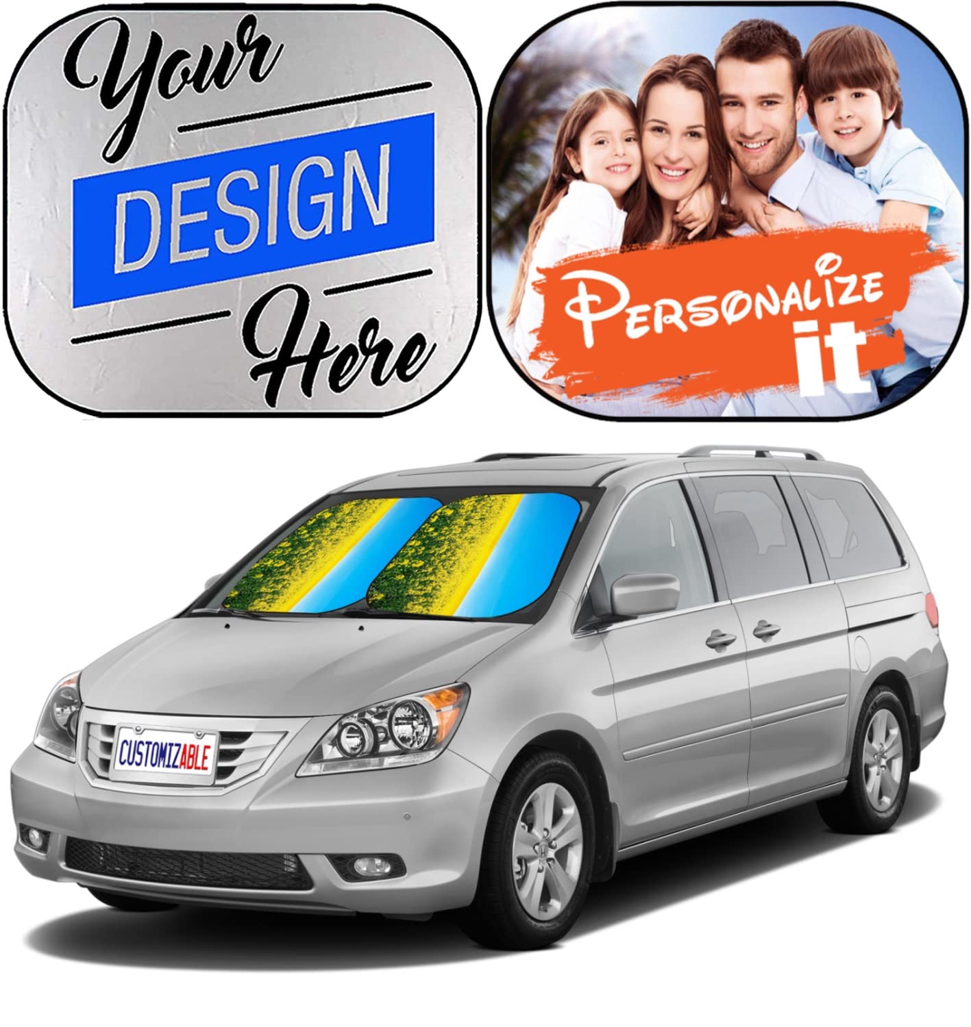 Custom Maizi Windshield Sunshade 2-Pack - Universal Fit for Most Cars (Sedan, Coupe, Wagon, Van) | UV Protection & Heat Reduction | Made in USA | Perfect for Summer Parking & Road Trips