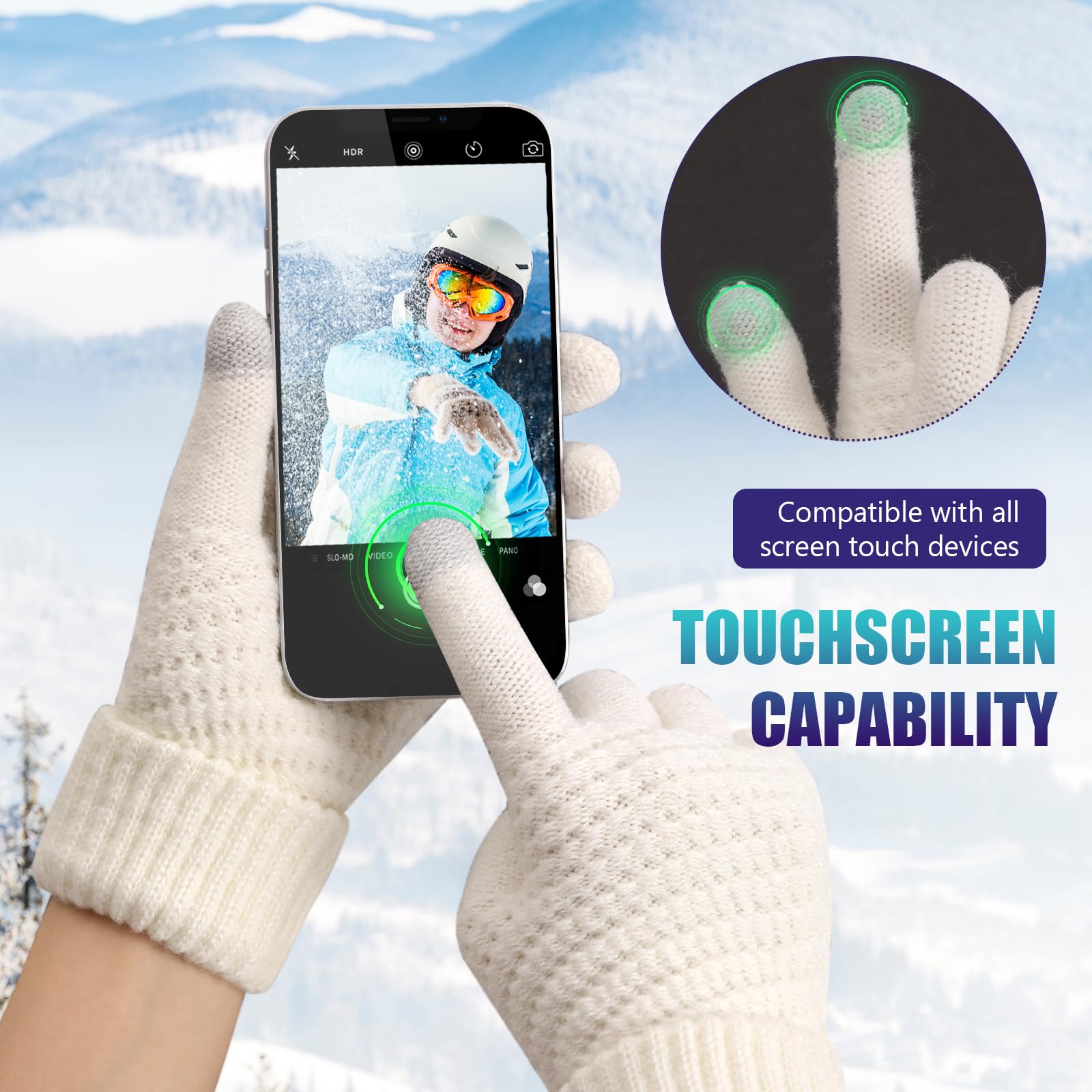 Premillow Winter Gloves for Women - Touchscreen Compatible, Warm Knit Gloves with Elastic Cuff for Cold Weather - Perfect for Driving, Skiing & Outdoor Activities