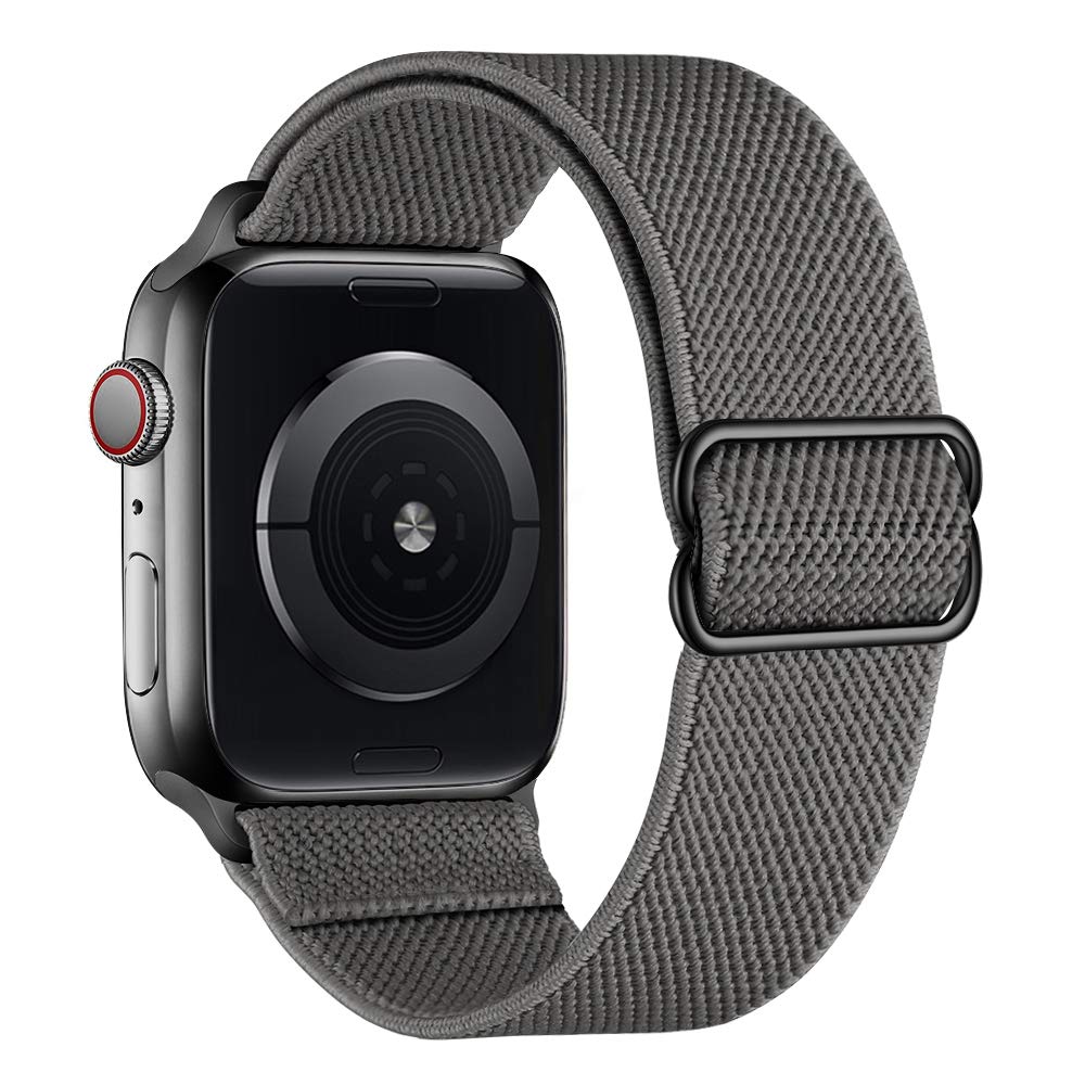 Stretchy Nylon Solo Loop Bands for Apple Watch 42mm 44mm 45mm - Adjustable Braided Sport Strap Compatible with iWatch Series 7/6/5/4/3/2/1 SE - Dark Gray - Perfect for Workouts, Running & Everyday Wear
