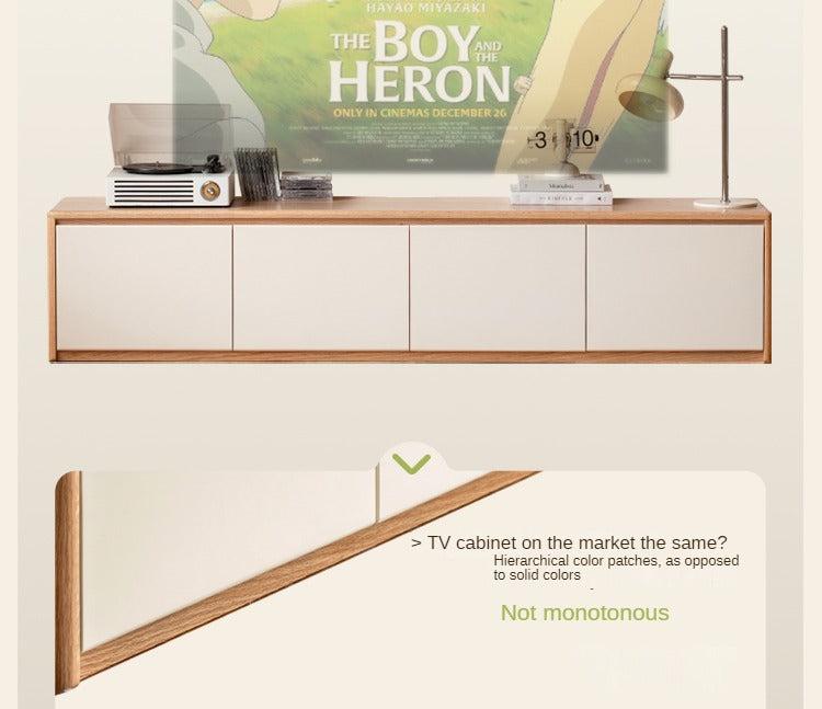Solid Oak Wood Modern White Integrated Log Floor TV Stand - Stylish Storage for Living Room, Bedroom & Home Theater