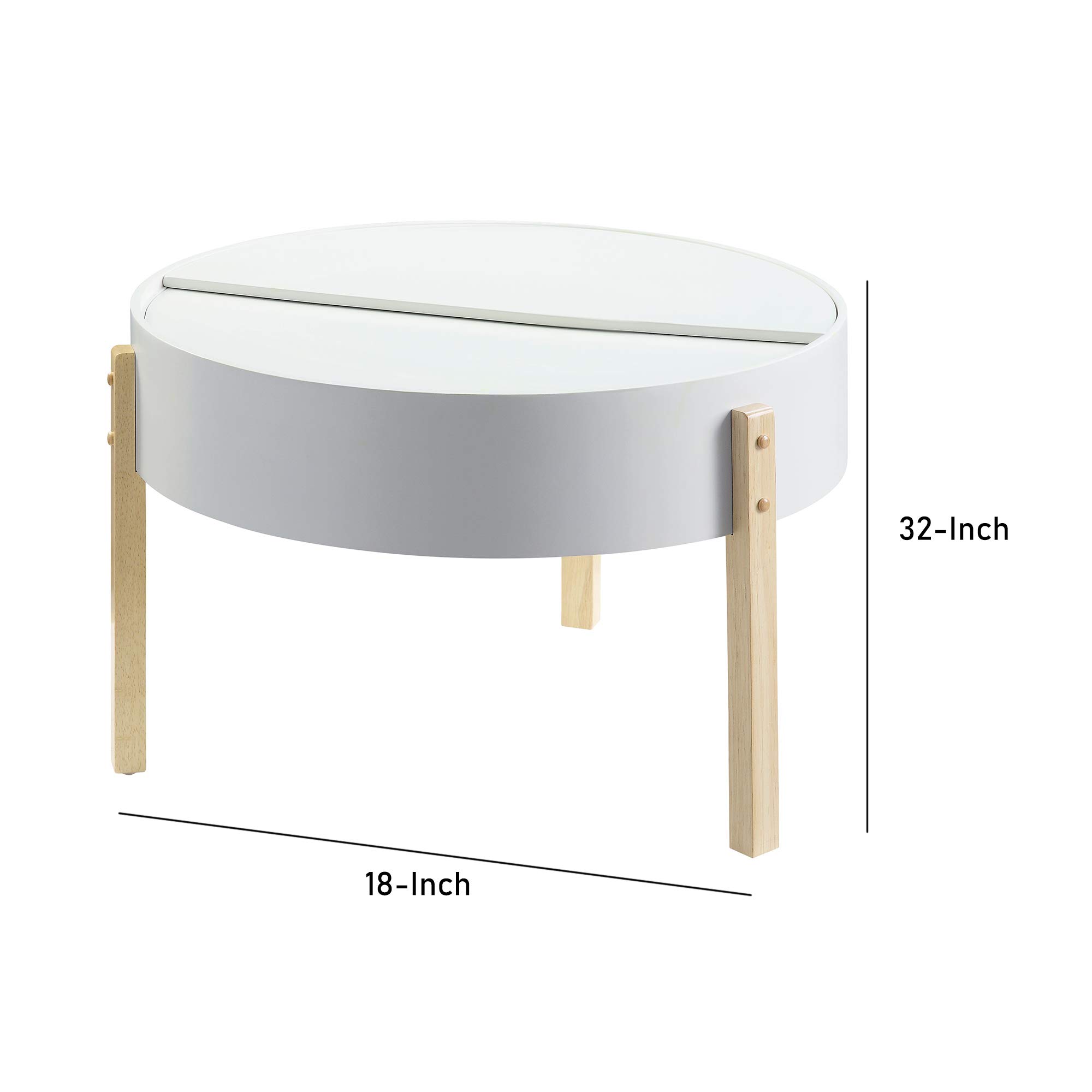 Benjara Round Wooden Coffee Table with Hidden Storage Compartment - White & Brown Finish - Perfect for Living Room, Lounge & Small Spaces