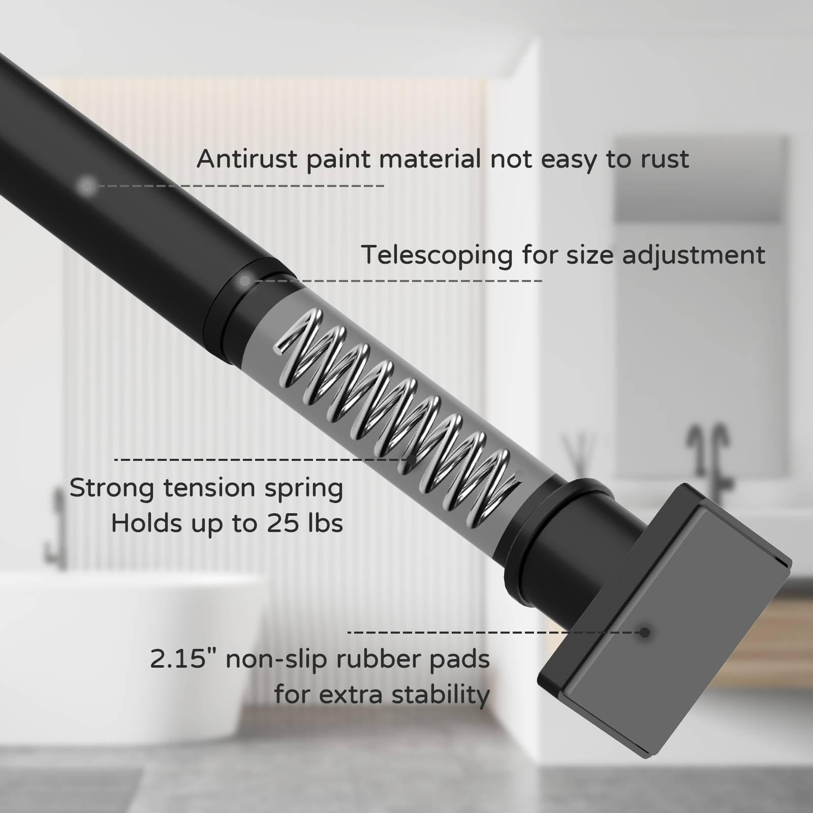 Adjustable Shower Curtain Rod 31-79 Inch - Rust-Resistant No-Drill Spring Tension Rod for Bathroom - Perfect for Small Spaces, Apartments & Dorm Rooms