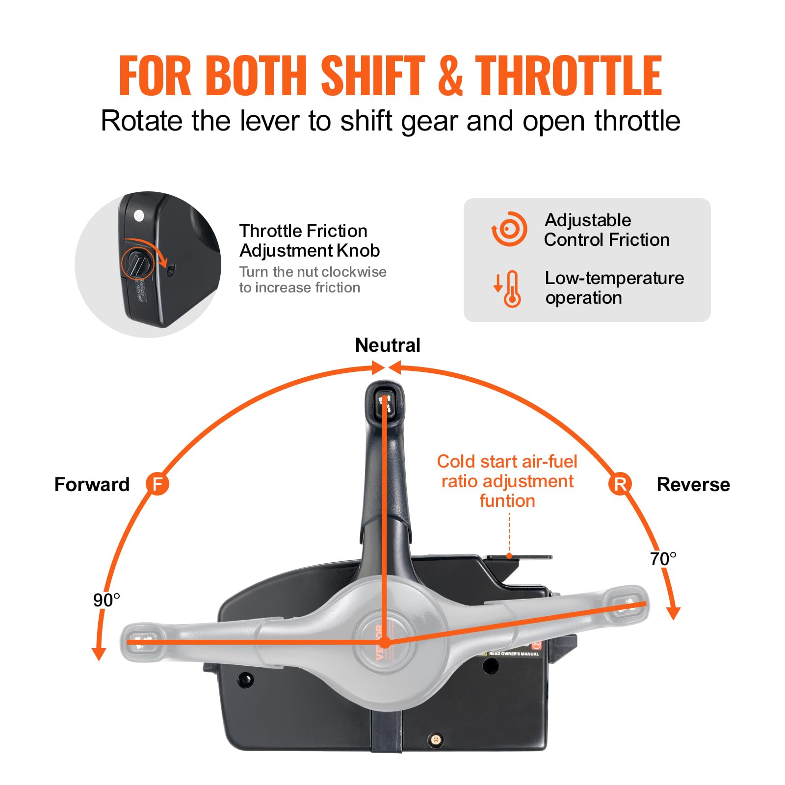VEVOR Marine Boat Throttle Control Box - Side-Mounted Outboard Remote Control for Mercury PT 2-Stroke Engines with Power Trim Switch | 16.3ft 8+4 Pin Harness & Safety Lanyard | Perfect for Fishing Boats, Speedboats & Water Sports