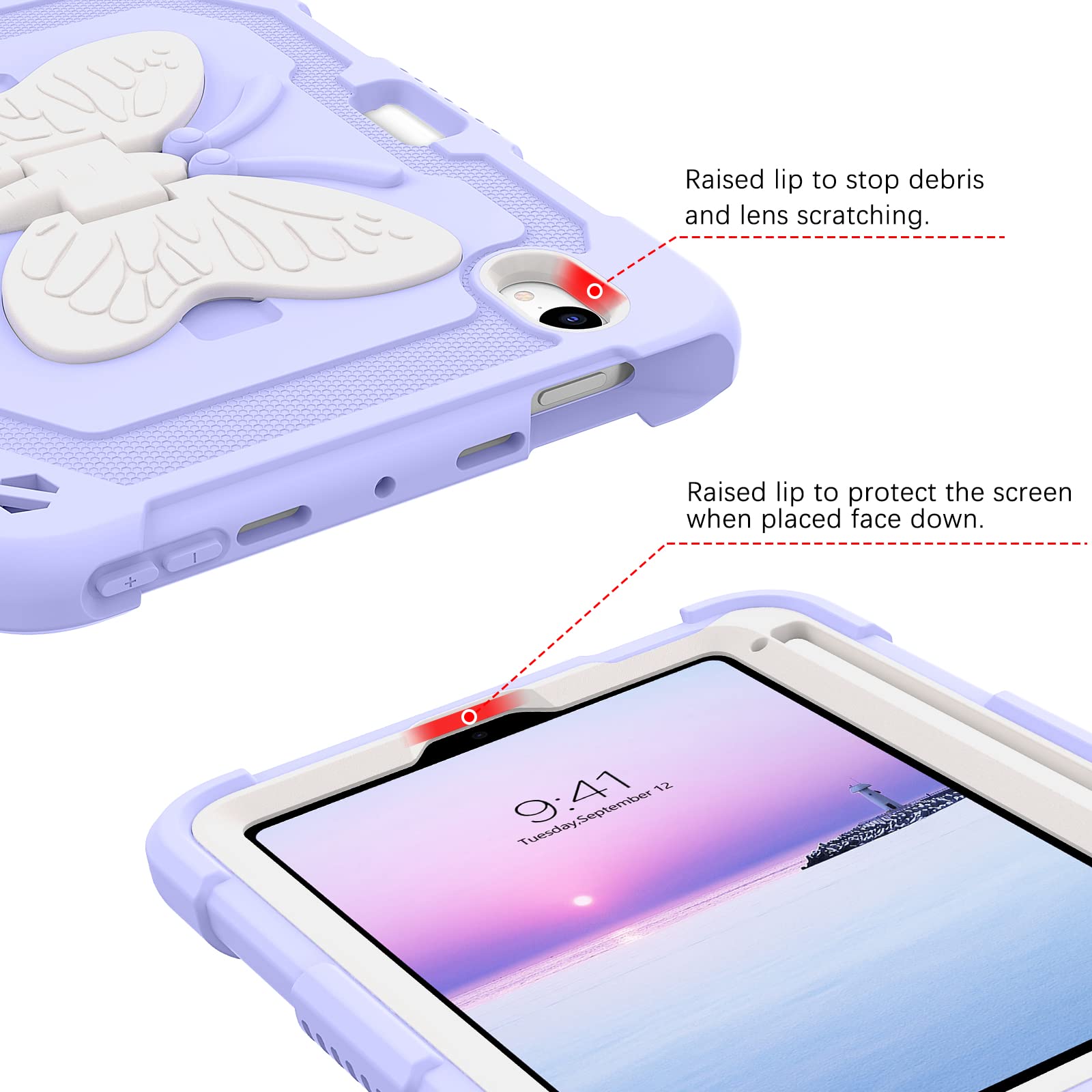 BENTOBEN iPad Mini 7 Case with Pencil Holder & Kickstand - Shockproof Protective Cover for iPad Mini 7th/6th Gen (2024/2021) - Heavy Duty Bumper Case for Kids & Adults - Purple Design - Perfect for School, Travel & Everyday Use