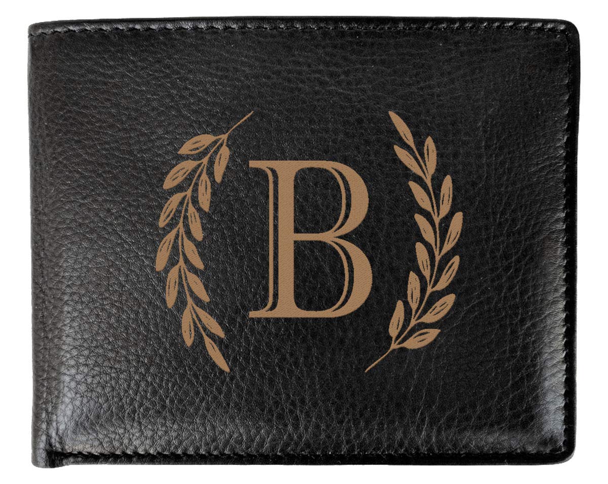 Personalized Monogram Engraved Black Leather Bifold Wallet for Men - Custom Initial Gift for Dad, Husband, Father's Day, Birthday, 50th Anniversary - Perfect for Everyday Use, Business & Formal Occasions