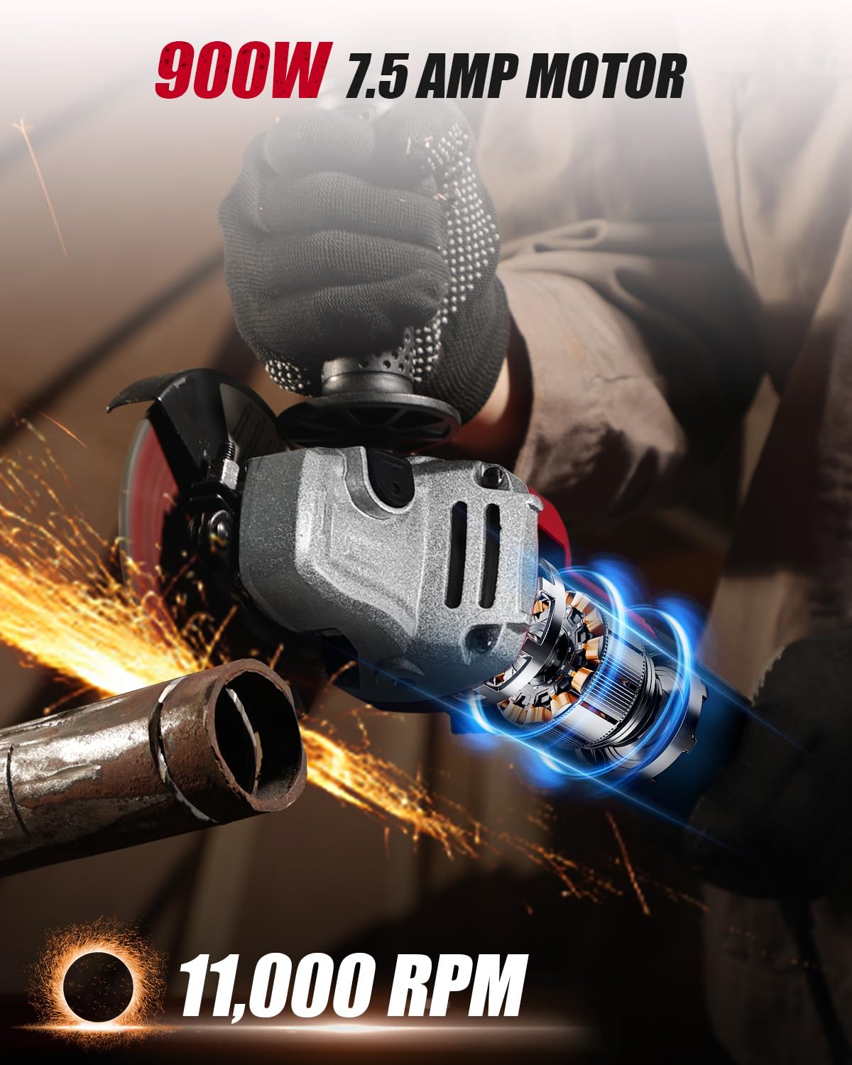 **AVID POWER 7.5-Amp 4-1/2 Inch Angle Grinder with 3 Grinding Wheels, Cutting Wheel & Flap Disc – Electric Power Tool for Metal Cutting, Grinding, Polishing & Rust Removal – Dark Red – Perfect for DIY Projects, Metalworking & Home Renovation**