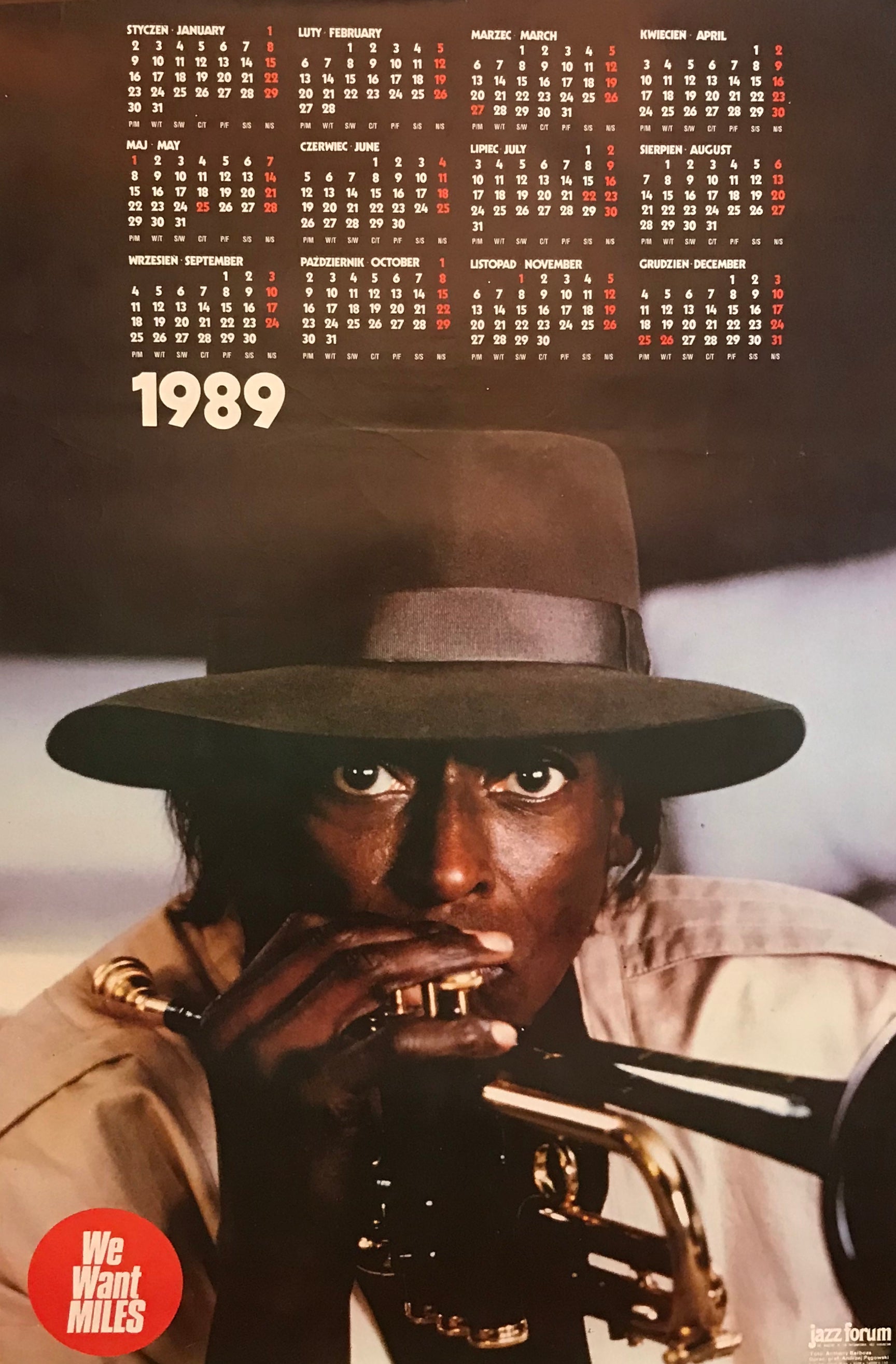 1989 Original Polish Jazz Forum Poster Calendar - We Want Miles - Vintage Wall Art for Music Lovers & Jazz Enthusiasts
