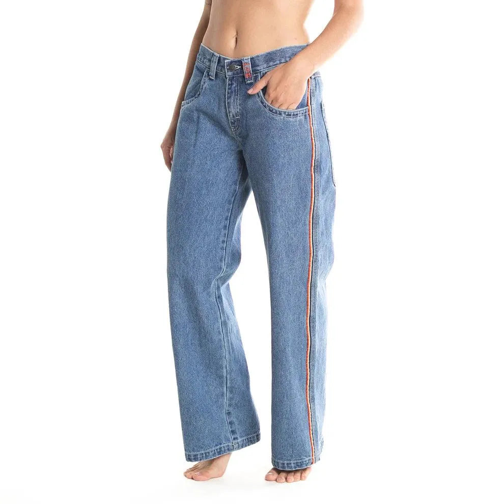 Rusty Flip Mommy Low Rise Wide Leg Jeans for Women - Dark Blue Denim Pants for Casual Wear, Outfits & Everyday Comfort