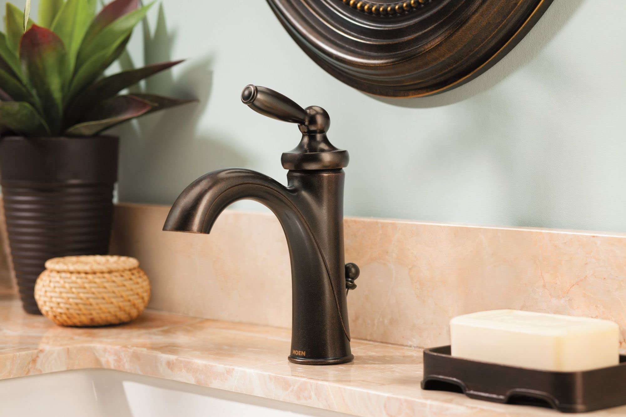 Moen Brantford Oil-Rubbed Bronze Single Handle Traditional Low-Arc Bathroom Sink Faucet with Deck Plate & Vessel Sink Extension Kit - 6600ORB - Perfect for Modern & Classic Bathroom Vanities, Powder Rooms & Vessel Sinks