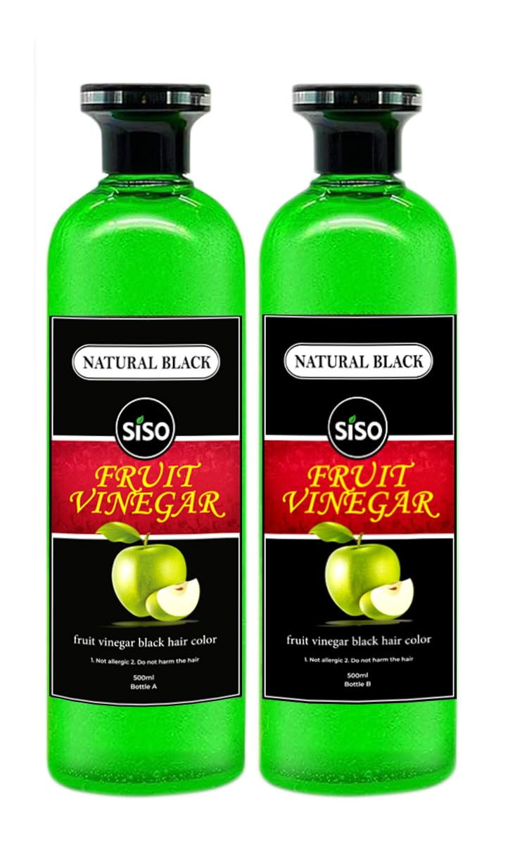Natural Black Siso Fruit Vinegar Hair Dye - Ammonia Free, Chemical Free Hair Color for Women & Men (500ml x 2) | Made in India | Perfect for Gray Coverage & Natural Hair Care at Home