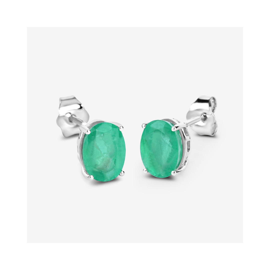 Genuine Green Zambian Emerald Oval Stud Earrings – 14K Gold Plated Elegant Jewelry for Women, Perfect for Weddings, Parties & Gifts
