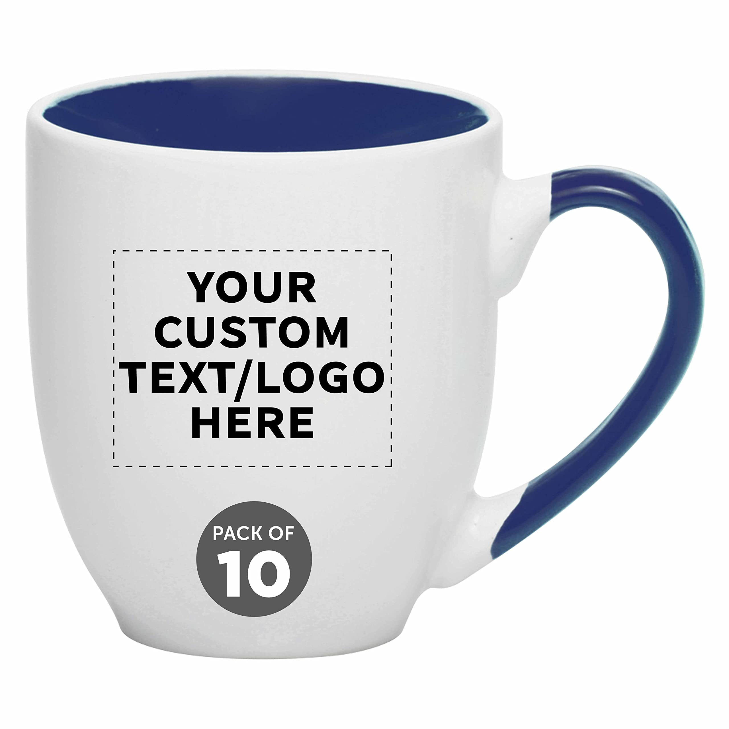 Custom Bistro Style 16 oz Large Coffee Mugs - Set of 10 Bulk Pack for Coffee, Tea, Espresso & Hot Cocoa - Personalized Cobalt Blue Drinkware - Perfect for Restaurants, Cafes & Home Use