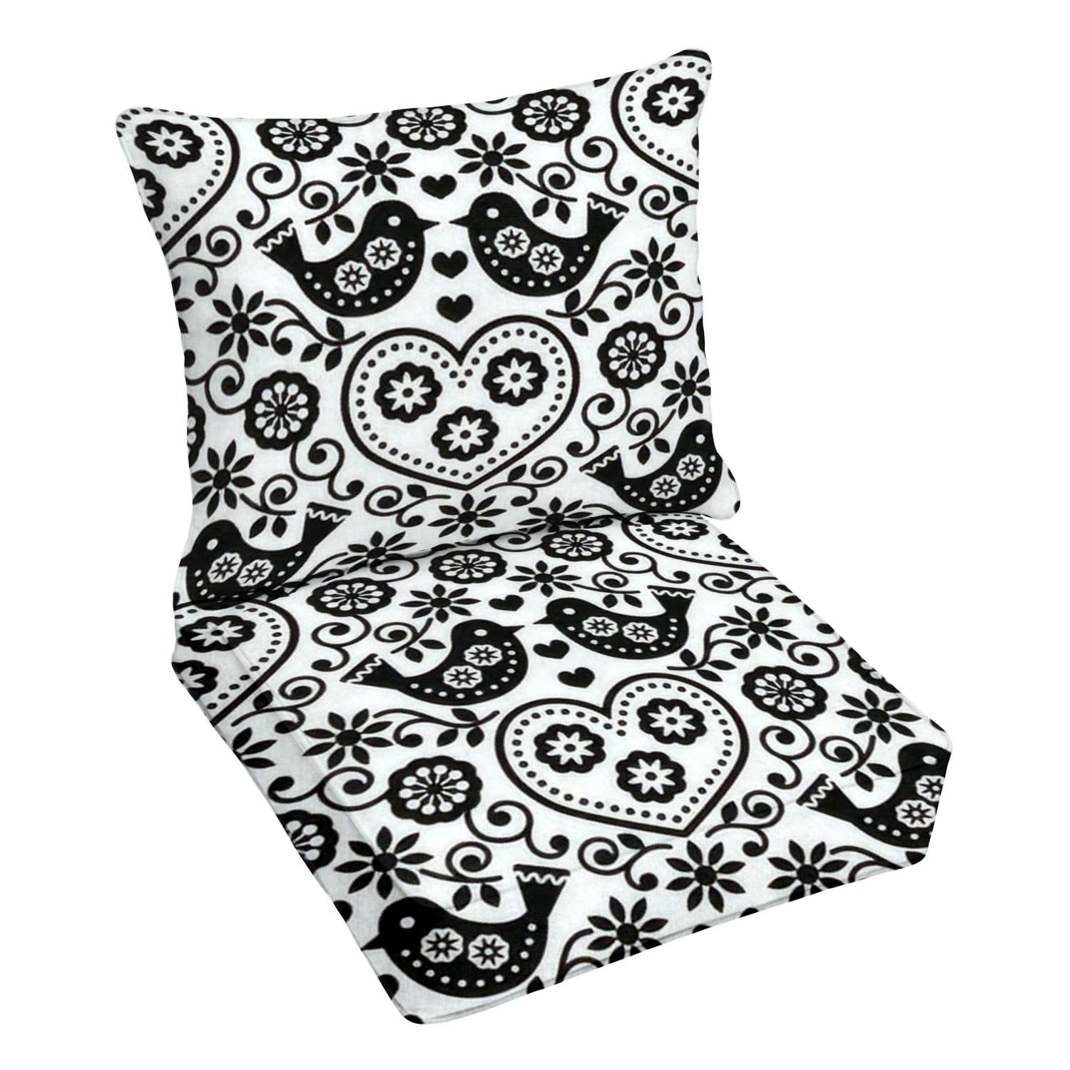 Premium Outdoor Deep Seating Cushion Set - Folk Art Floral Bird Pattern, Waterproof Patio Furniture Replacement Cushions for Lounge Chairs - Perfect for Garden, Poolside & Backyard Relaxation