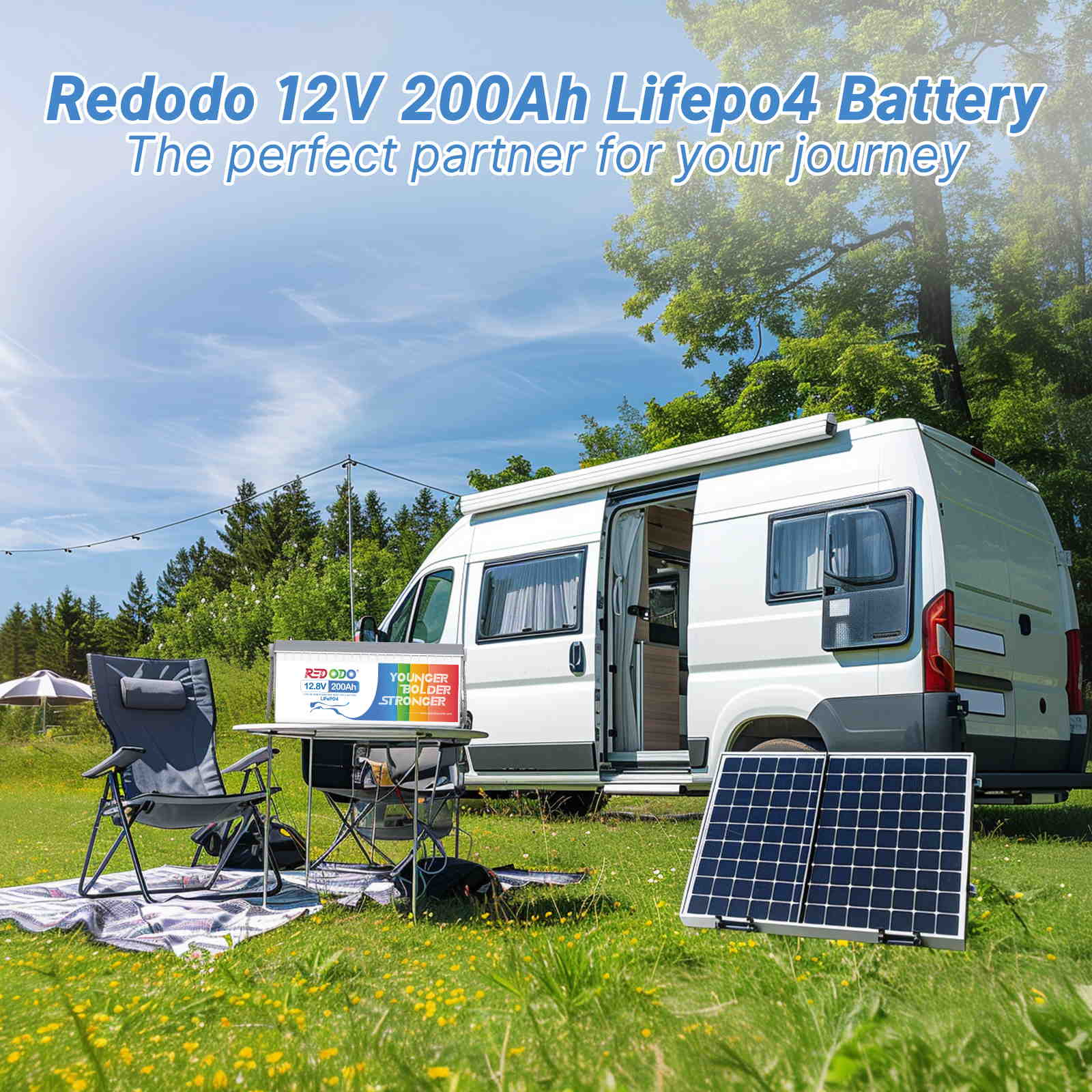 Redodo 12V 200Ah LiFePO4 Lithium Battery - 1280W High Power, 4000+ Deep Cycles for RV, Solar, Marine, Off-Grid & Home Backup Power | Perfect for Camping, Boating & Emergency Power Outages