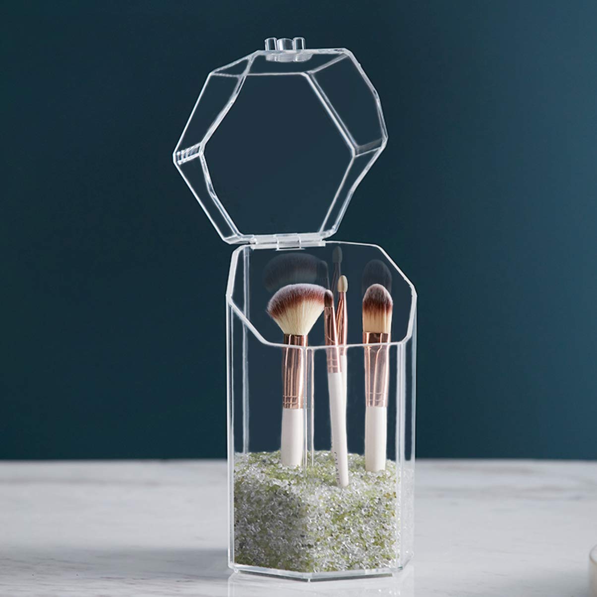 Clear Makeup Brush Holder with Cover - Vanity & Desk Organizer for Beauty Tools