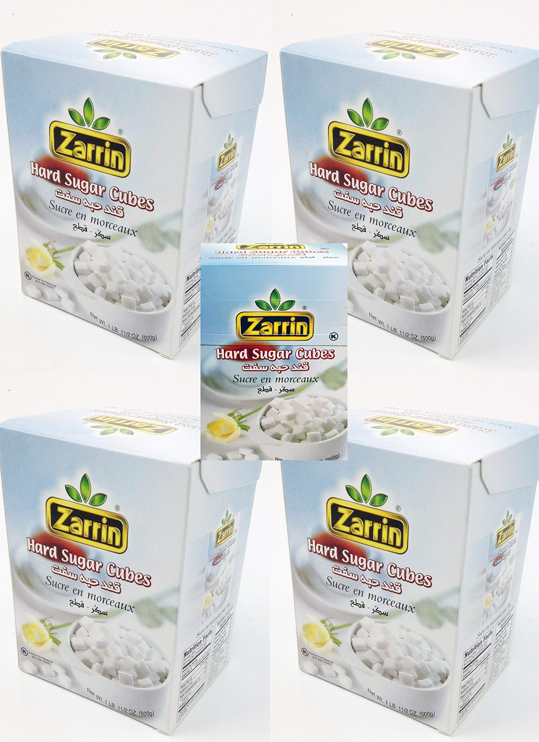 Zarrin Hard Sugar Cubes (5 Pack) - 500G | 17.6 Oz - Slow Dissolving Sugar for Coffee, Tea & Cocktails - Perfect for Home, Cafe & Bar Use