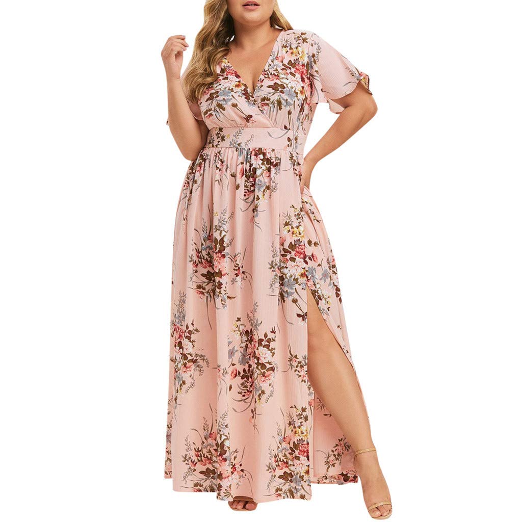 Plus Size Floral Boho Print Short Sleeve Women's Dress - Casual Summer Party Wear for Women, Beach Vacation, Date Night & Outdoor Events