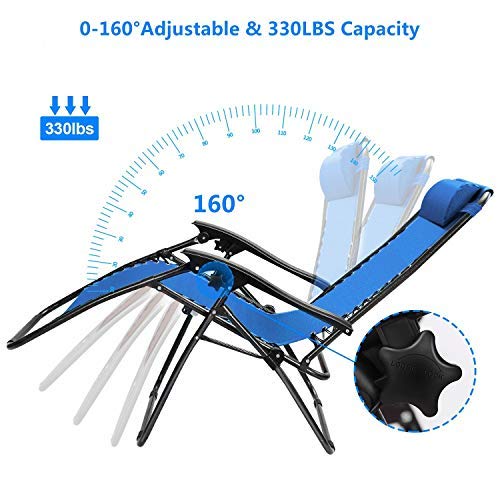iMounTEK Set of 2 Adjustable Zero-Gravity Reclining Outdoor Lounge Chairs with Pillows & Cup Holder Side Tray - Supports 330lbs - Patio, Porch, Deck, Poolside, Beach, Lawn, Yard Furniture - Black/Blue/Brown/Tan - Perfect for Relaxing, Sunbathing & Outdoor Lounging