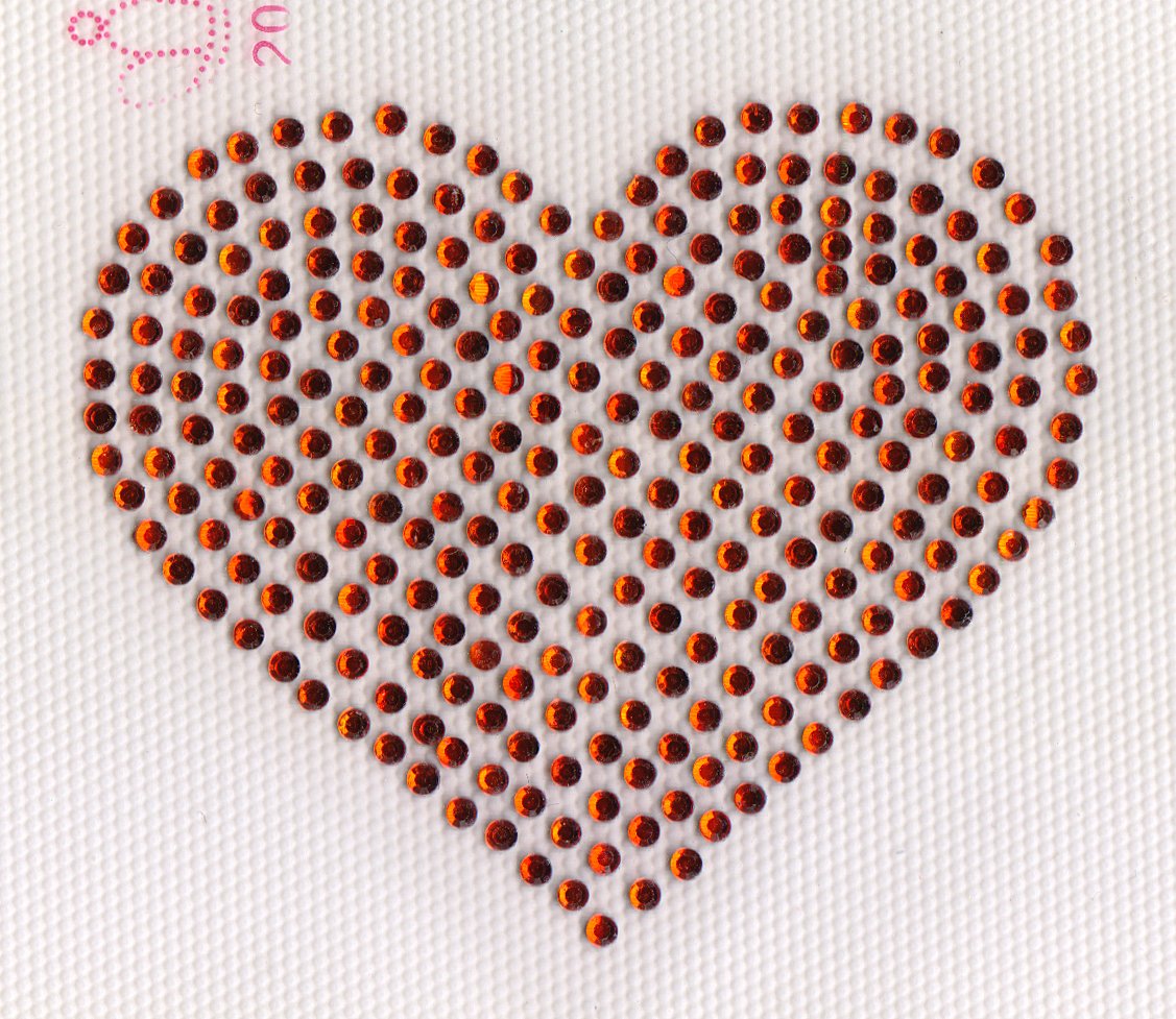 Heart Iron On Hot Fix Rhinestone Transfer - Orange, 3.25