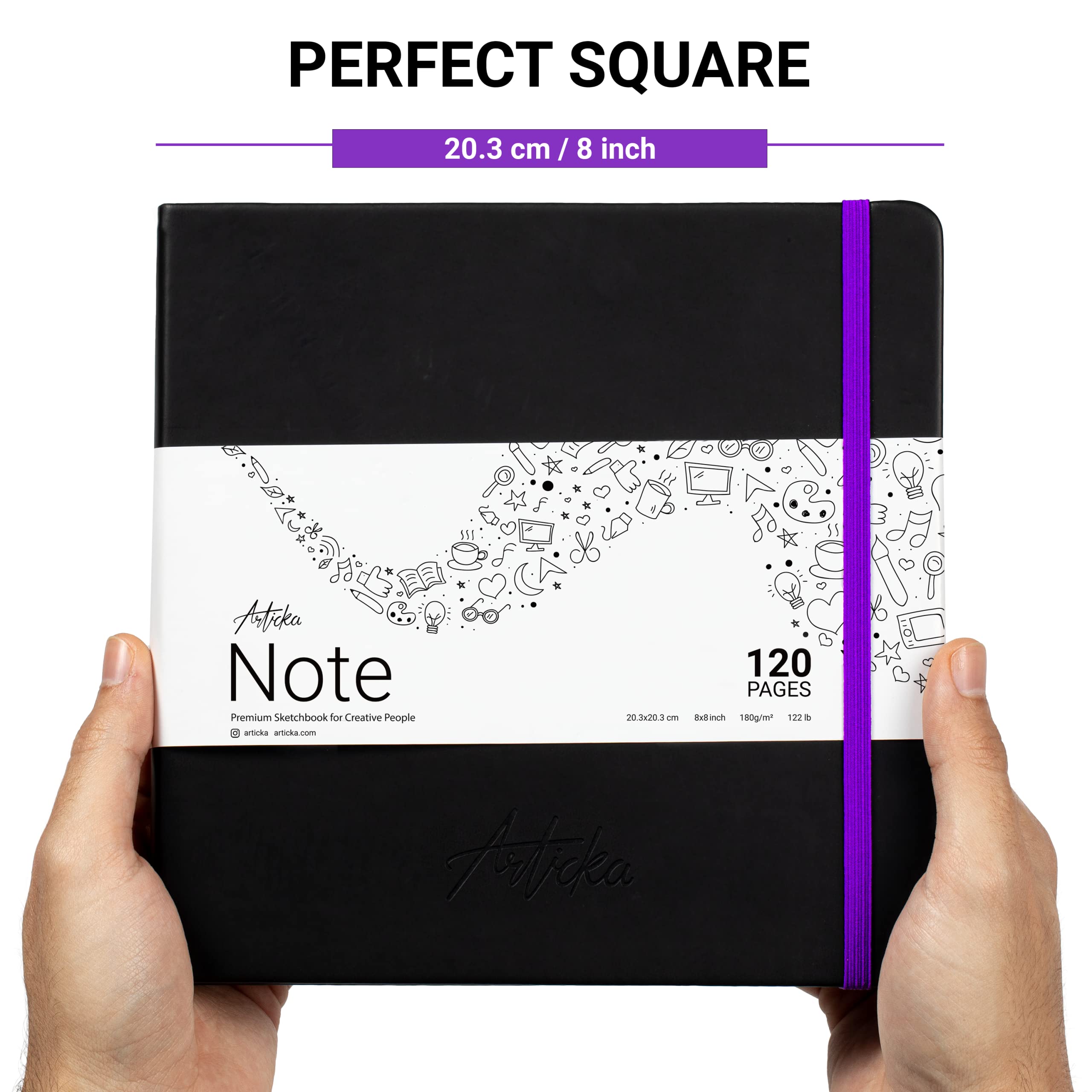 Articka 8x8 Inch Square Hardcover Sketchbook - 3-Pack with 360 Pages (180GSM Thick Paper) - Premium Drawing & Journaling Sketch Book with Elastic Closure - Perfect for Artists, Students & Creative Professionals - Ideal for Sketching, Watercolor, Doodling & Travel Journaling