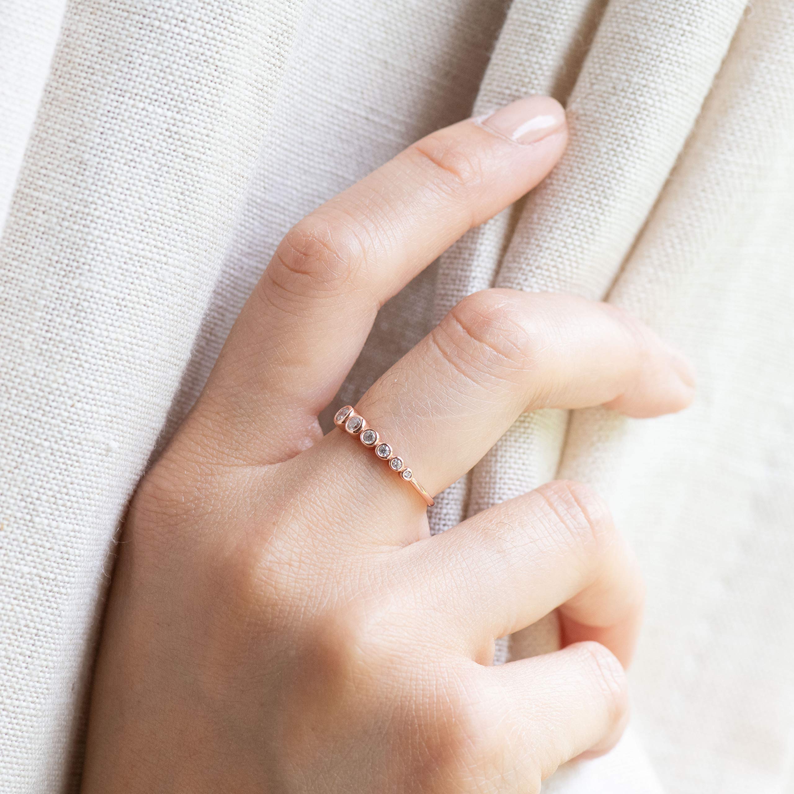 Rose Gold Vermeil Stackable Bezel Ring - 925 Sterling Silver Dainty Jewelry for Women - Perfect for Layering, Everyday Wear & Gift Giving