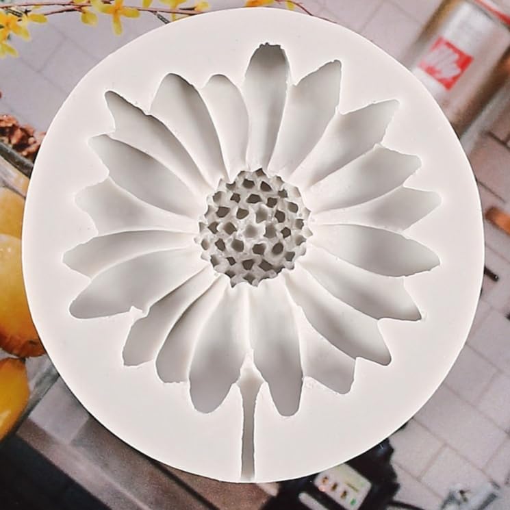 3D Sunflower Daisy Flower Silicone Fondant Mold for DIY Chocolate Cake Decor, Jelly, Polymer Clay, Pastry, Soap & Resin Candle Crafts - 1 Cavity | Perfect for Birthday Parties, Wedding Cakes & Home Baking Decorations