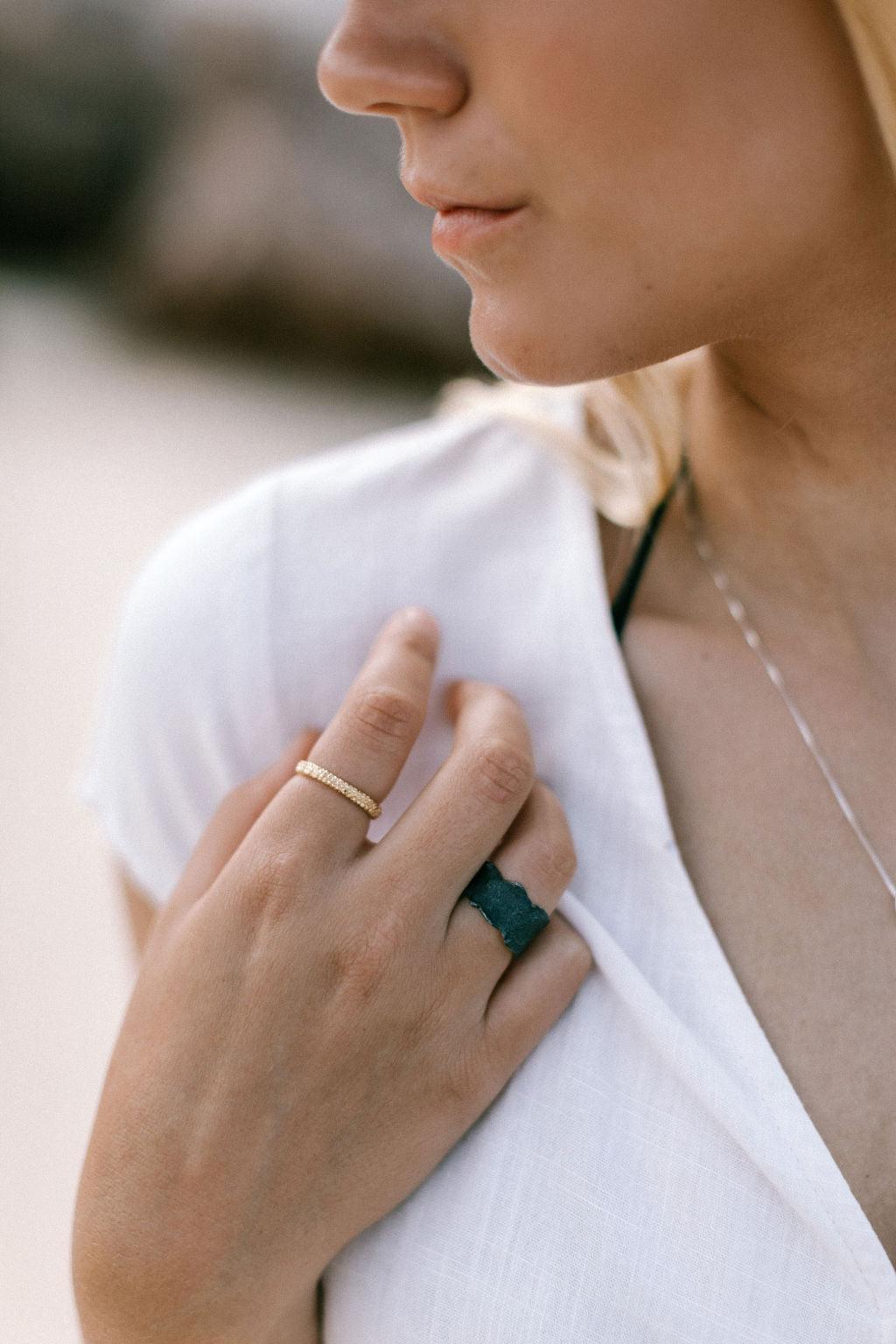 22Kt Gold Over Sterling Silver Organic Band Ring - Elegant & Hypoallergenic Jewelry for Women - Perfect for Weddings, Anniversaries & Special Occasions