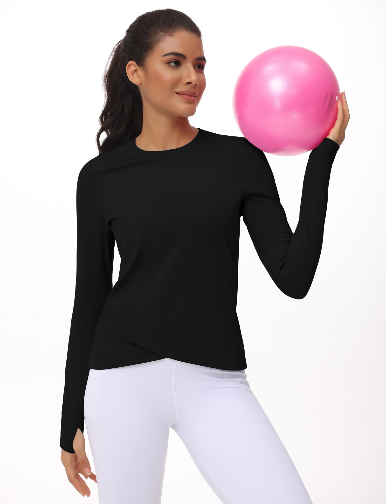 Women's Long Sleeve Compression Workout Shirts - Moisture Wicking Athletic Yoga Tops with Thumb Holes for Running, Gym & Outdoor Activities