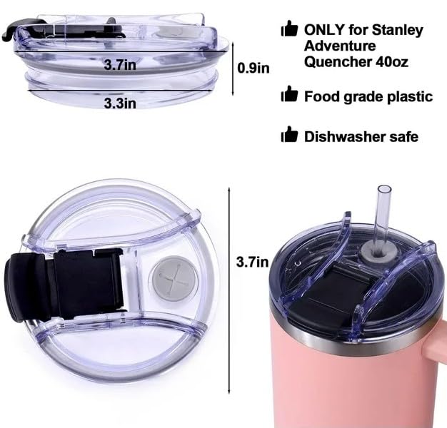 1Pc Clear Spill-Proof Tumbler Lid Compatible with Stanley 40 Oz Cup - Flip Top Leakproof Cover for Hot/Cold Drinks - Dustproof, Reusable & Easy Storage - Perfect for Travel, Office & Outdoor Activities