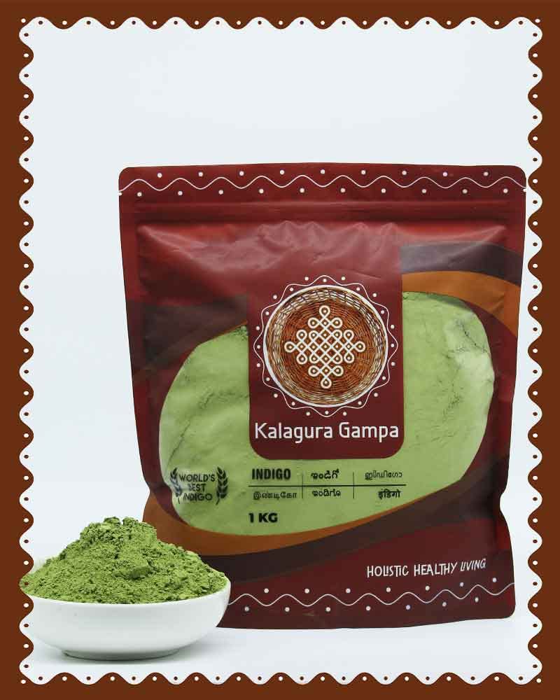 Kalagura Gampa 100% Natural Pure Indigo Powder for Hair Dye & Henna - 1kg (2.2lb) Organic Plant-Based Blue Dye - Safe for DIY Beauty, Textile Dyeing & Natural Cosmetics