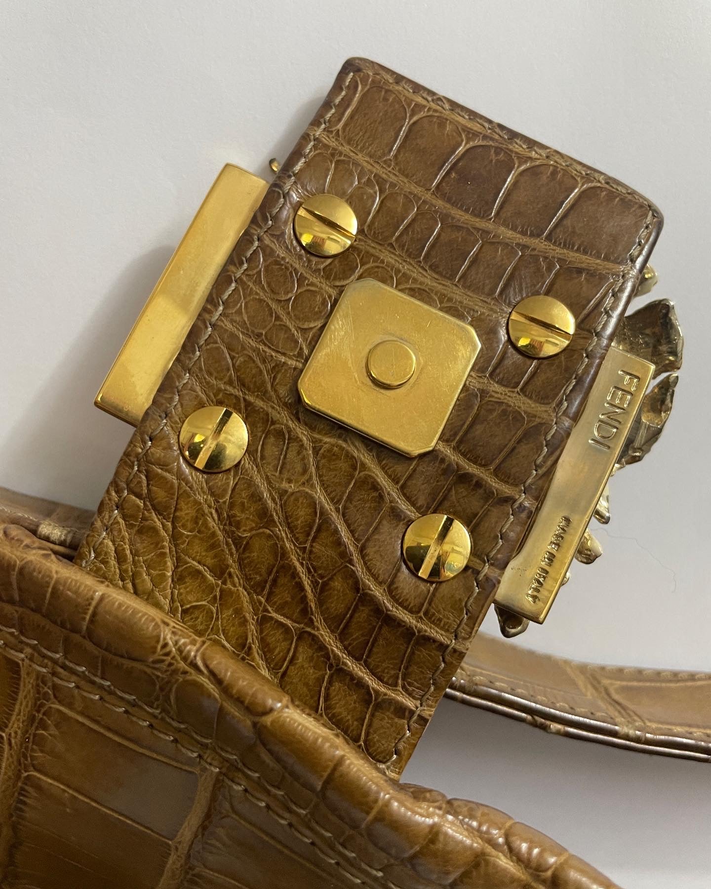 Vintage Fendi Crocodile Leather Enamel Baguette Handbag - Luxury Designer Purse for Women, Perfect for Evening Parties & Special Occasions