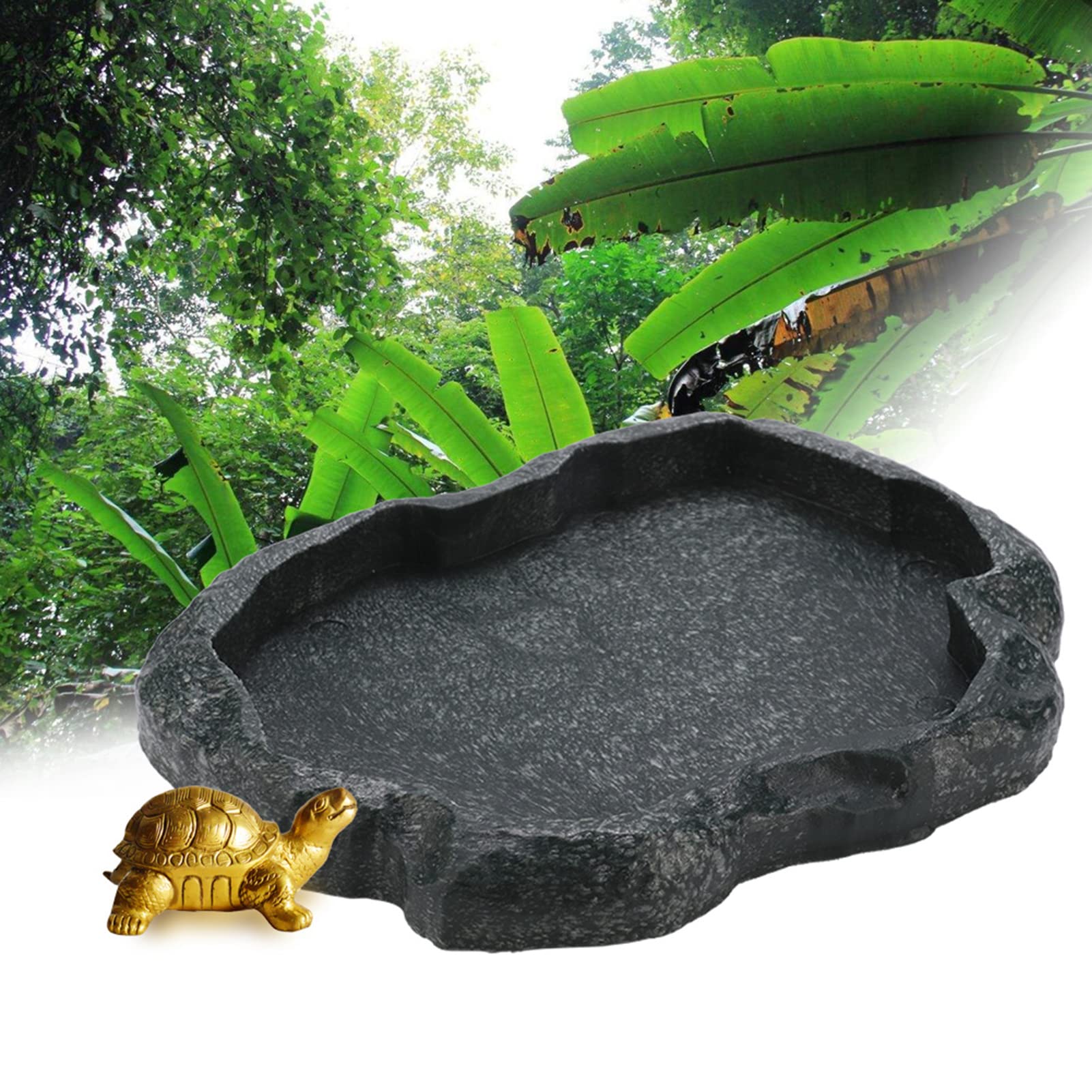 Premium Zerone Bearded Dragon Food Bowl - Durable Resin Reptile Dish for Lizards, Tortoises & Small Pets - Emerald Black Reptile Accessories - Ideal for Feeding & Watering in Terrariums & Habitats