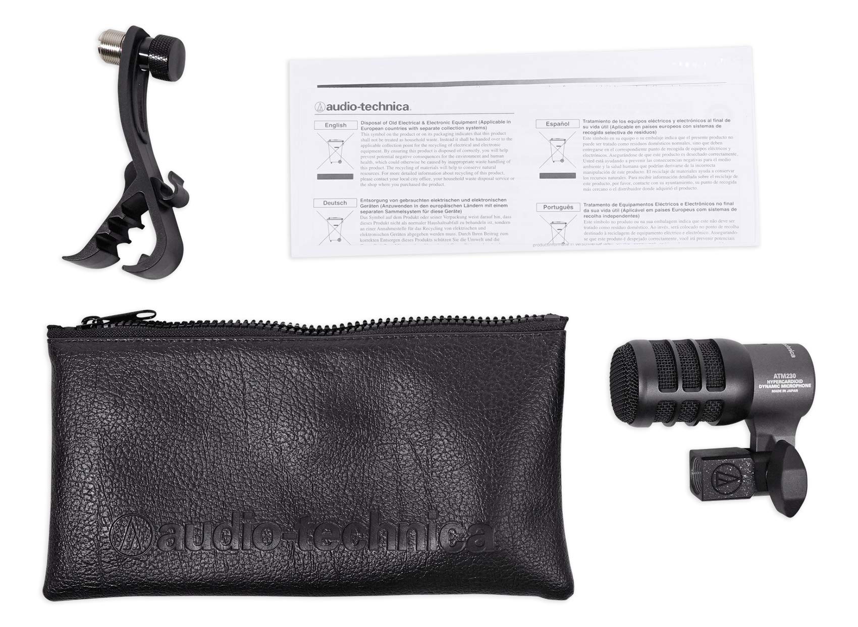 Audio-Technica ATM230 Dynamic Instrument Microphone for Drums - Includes Stand, Mount & Cable - Perfect for Live Performances, Studio Recording & Drum Kits