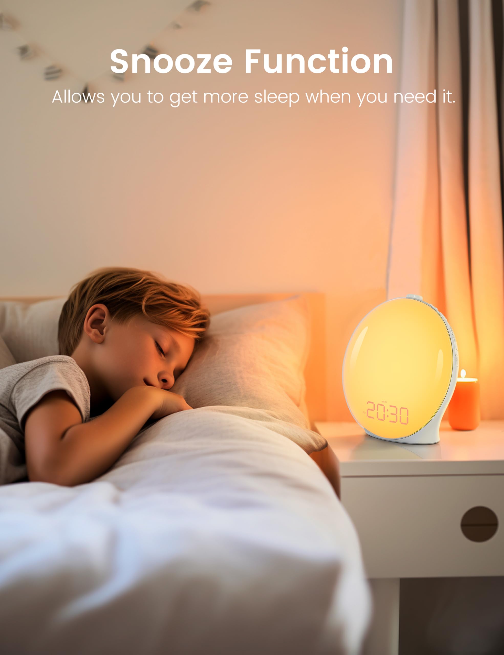 Sunrise Alarm Clock for Heavy Sleepers - Wake Up Light with Sunrise Simulation, Dual Alarms, FM Radio & 8 Natural Sounds | 14 Color LED Night Light for Bedroom | Perfect for Adults, Kids & Light Therapy