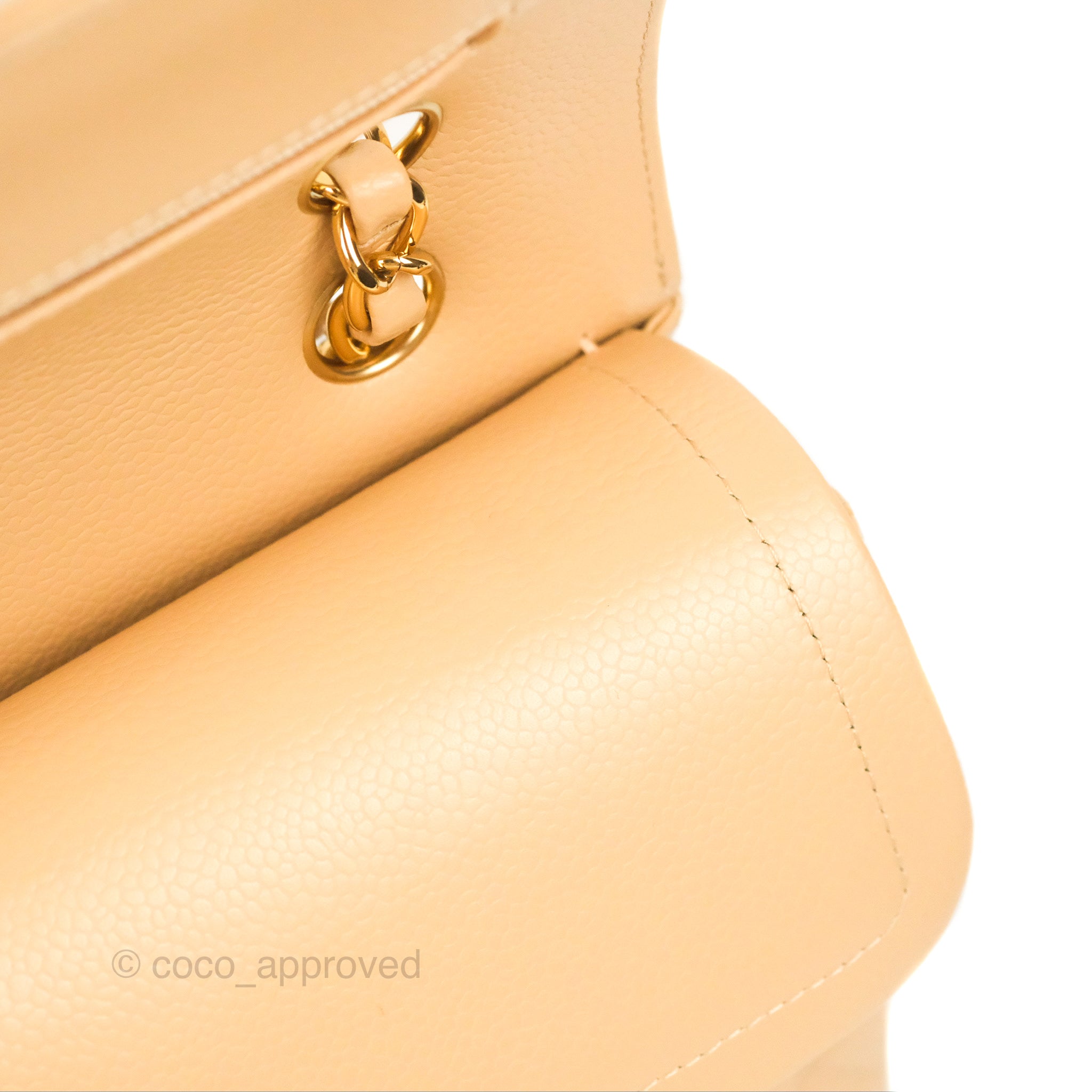 Chanel Classic M/L Medium Double Flap Bag Quilted Beige Caviar Leather with Gold Hardware - Luxury Handbag for Women, Perfect for Work, Parties & Everyday Use