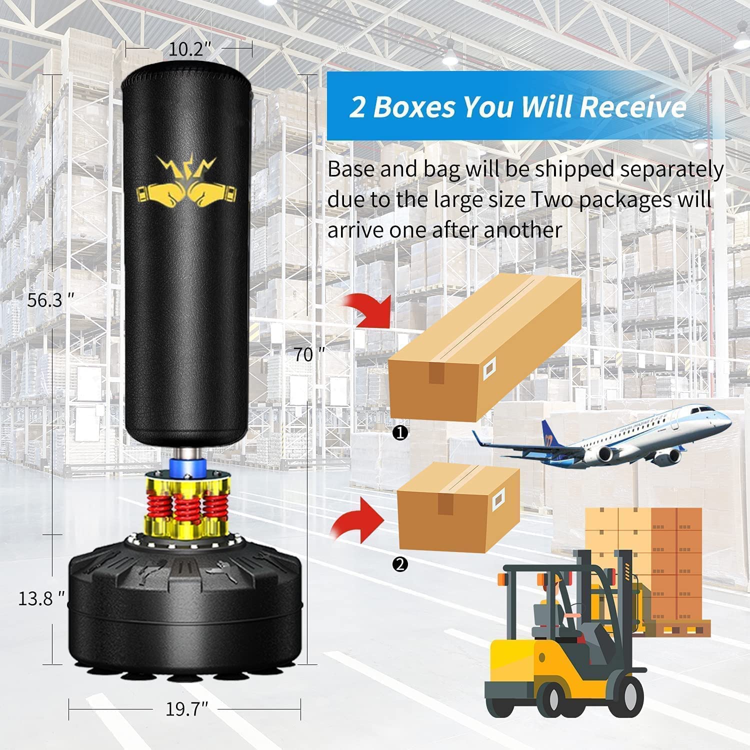 70'' 205lbs Heavy Duty Freestanding Punching Bag with Stand - Professional Boxing Training Equipment for Adults & Youth - Includes 12OZ Pro Gloves (Black) - Perfect for Home Gym, Martial Arts Practice & Fitness Workouts