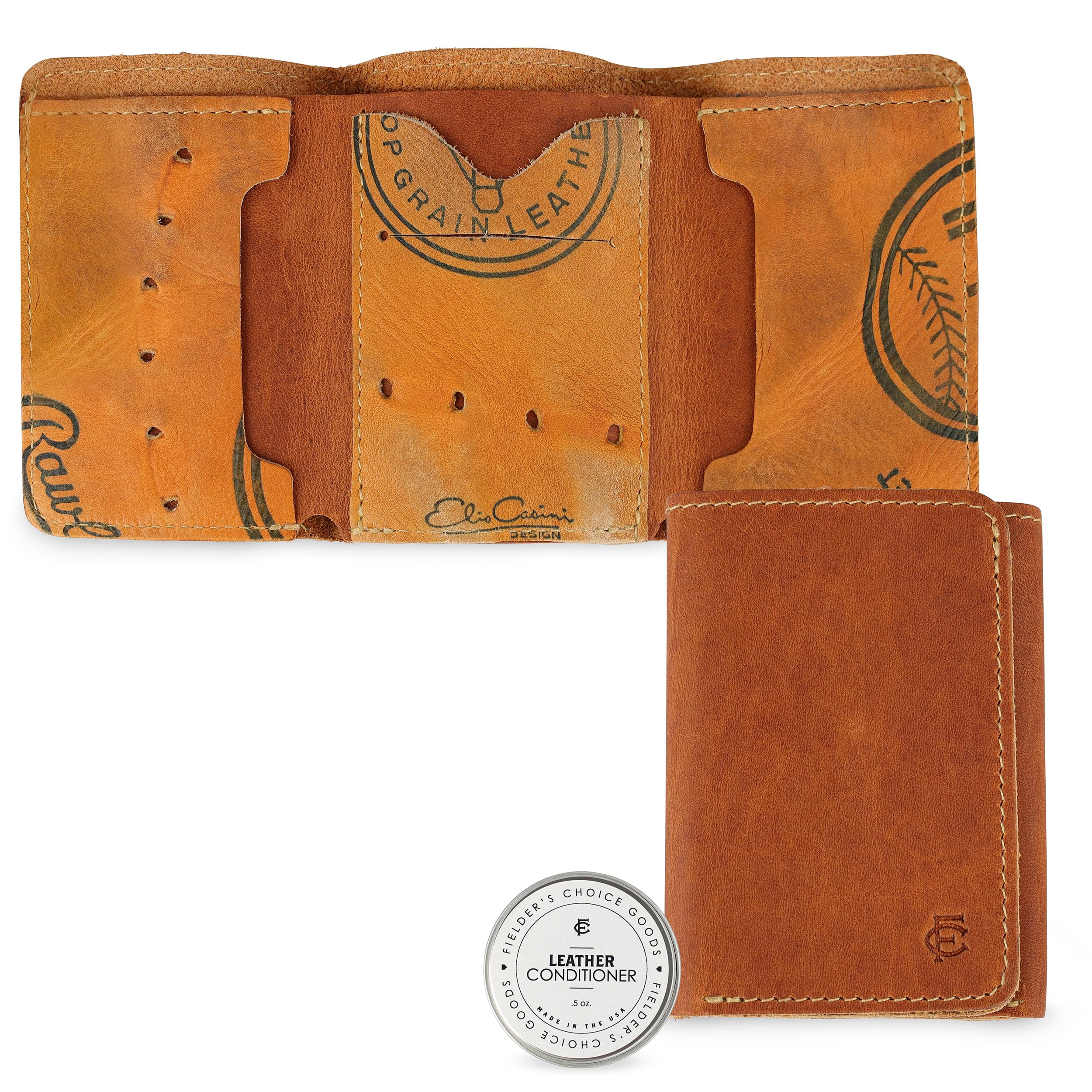 Vintage Leather Trifold Wallet for Men - Handcrafted from Genuine Baseball Gloves | RFID Blocking | Slim Bifold Design | Perfect for Everyday Carry & Travel | FC Goods