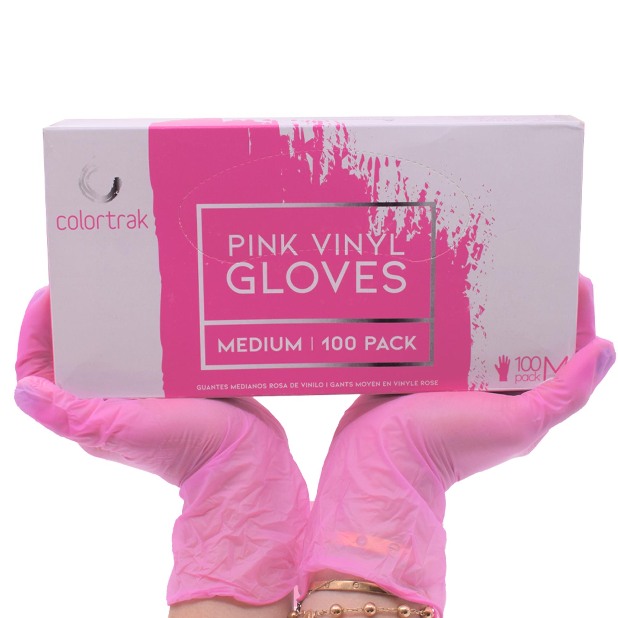 Colortrak Pink Disposable Vinyl Gloves - 100 Count, Powder-Free, Latex-Free - Ideal for Food Handling, Cleaning & Medical Use