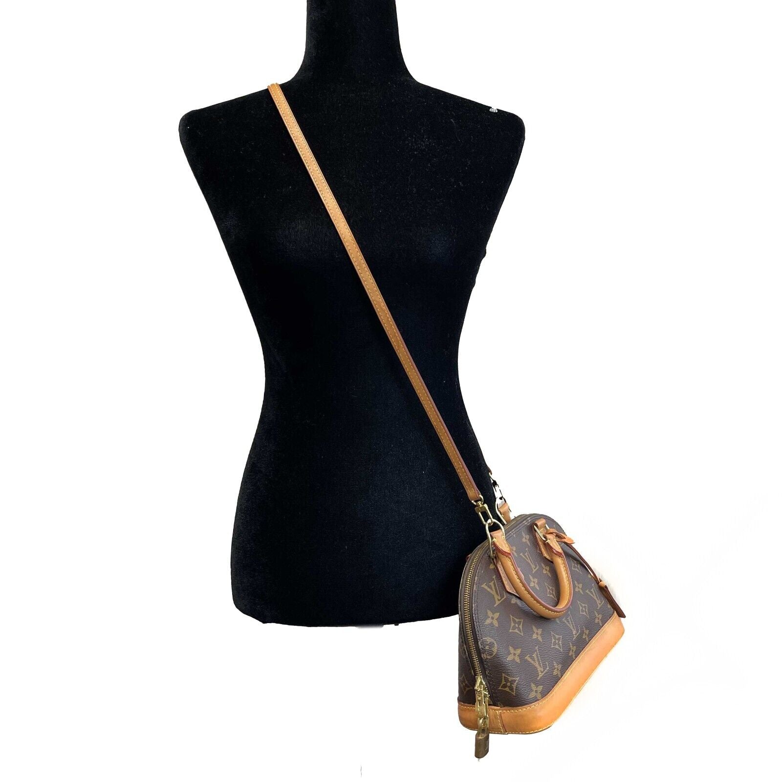 Authentic Louis Vuitton Alma BB Monogram Crossbody Bag with Lock & Key - Luxury Brown Leather Handbag for Women, Perfect for Date Night & Travel Accessories