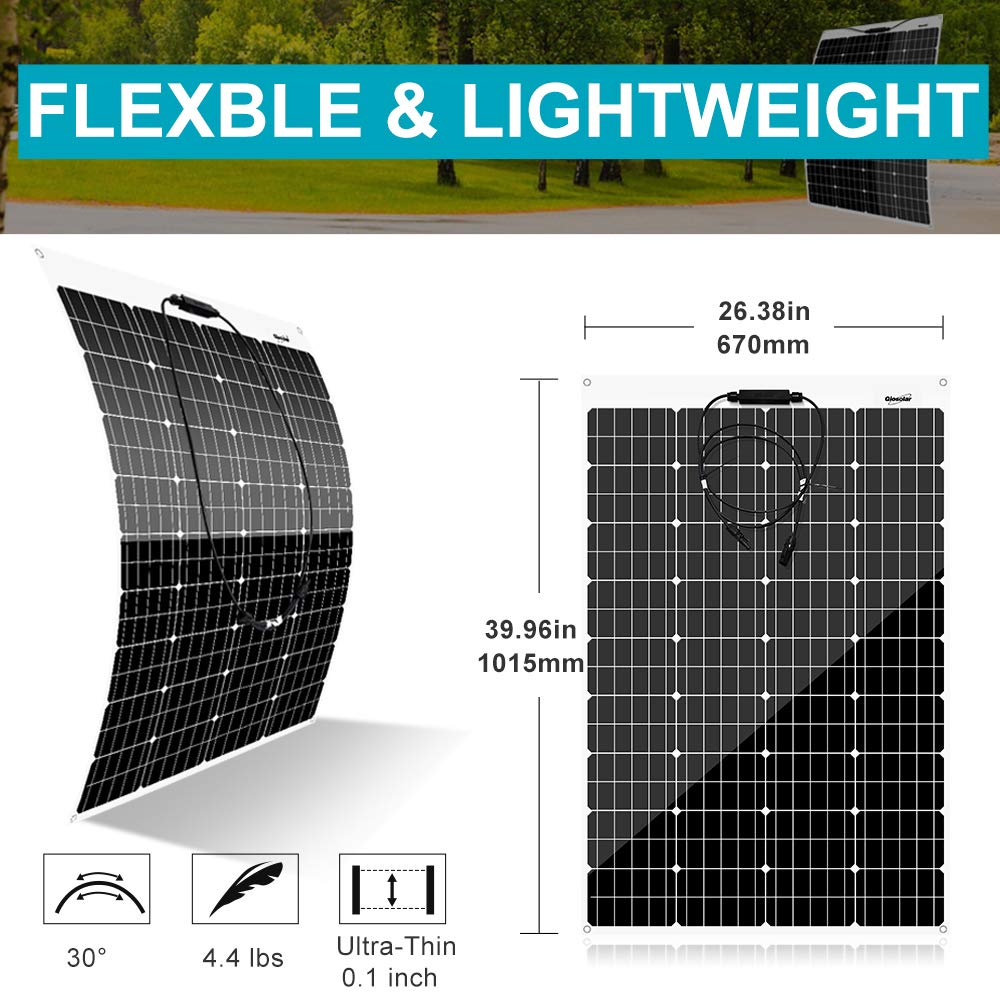 100W 12V Flexible Monocrystalline Solar Panel Kit with 20A Charge Controller & Extension Cables - Portable Power Solution for RV, Camper Van, Boat, Car, Tent Camping & Off-Grid Living