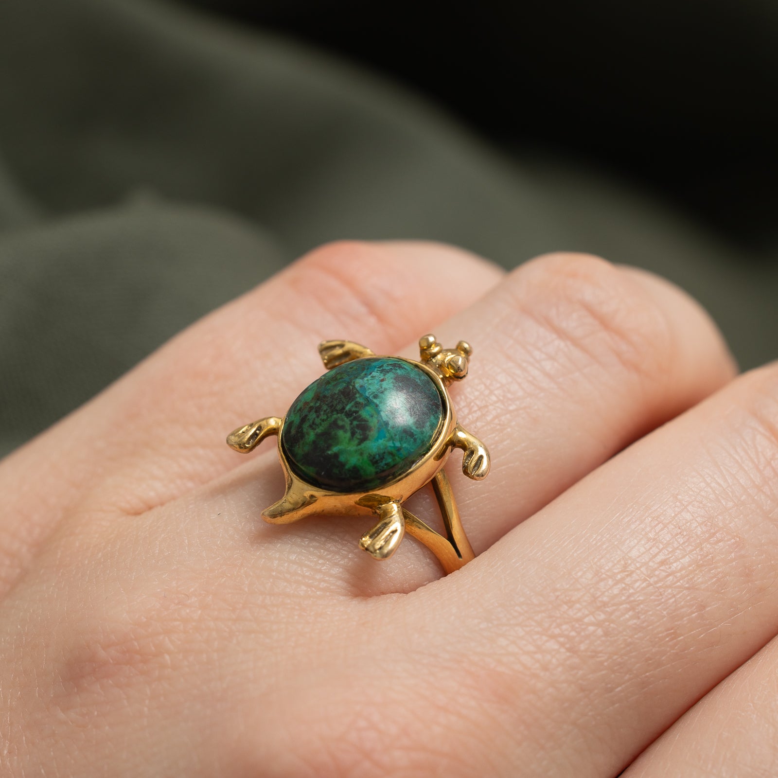Chrysocolla Turtle Ring - 3.50ct Genuine Stone - Size 7.5 - Handmade Boho Jewelry - Perfect for Beach Vacations & Spiritual Healing