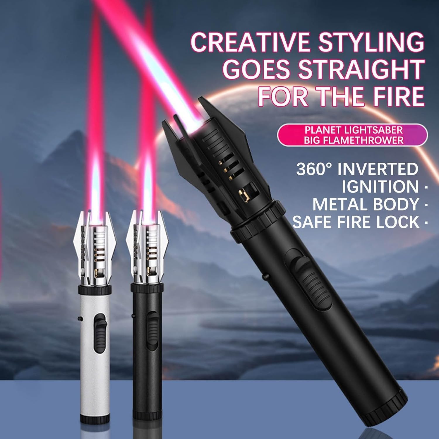 Refillable Butane Torch Lighter with Adjustable Red/Blue Flame - Windproof Jet Lighter with Safety Lock for Candles, Camping, BBQ & Baking - Perfect for Outdoor Adventures, Home Use & Gifts