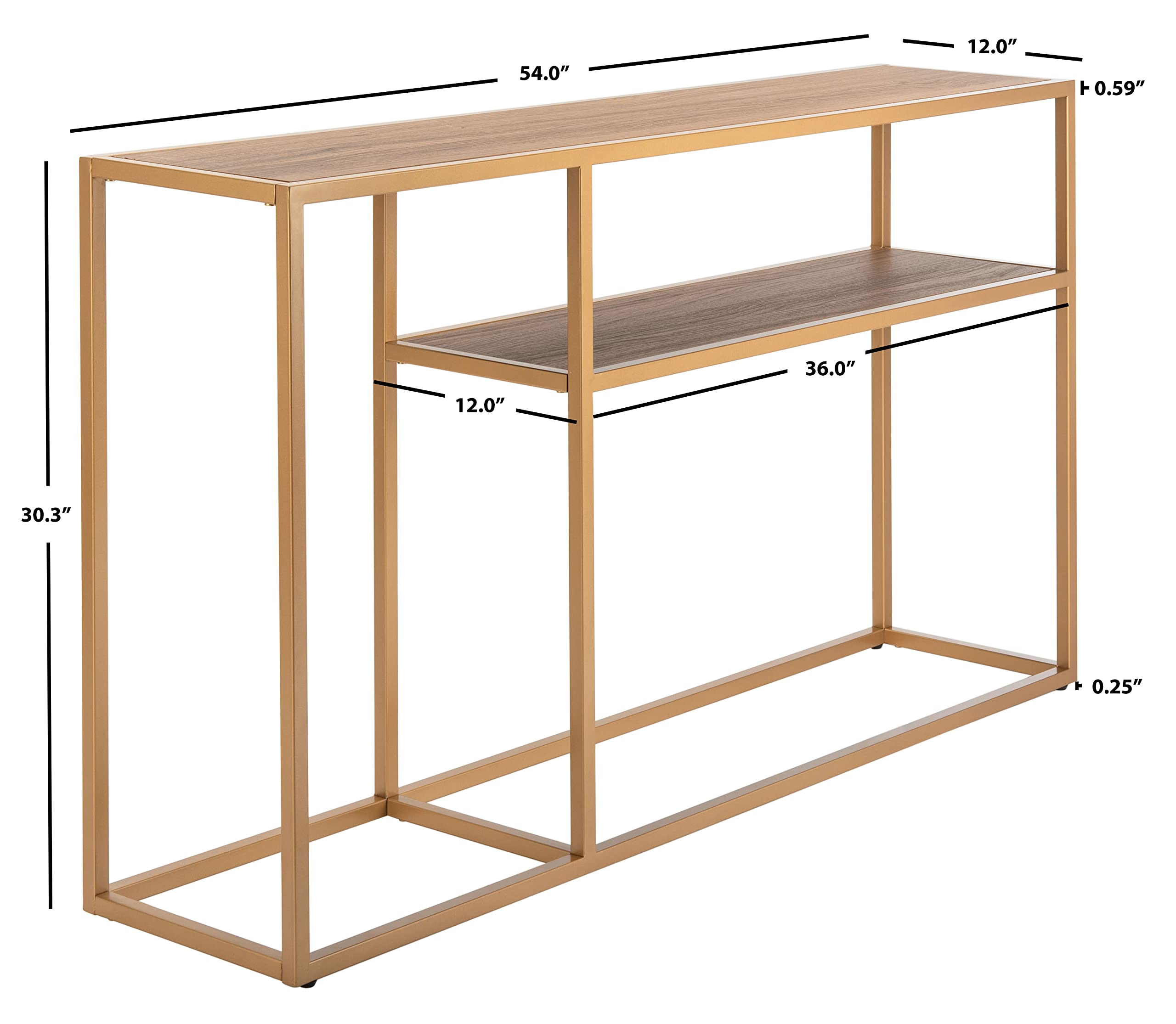 Safavieh Octavia Modern Walnut & Gold Console Table - Elegant Entryway Sofa Table for Living Room, Hallway & Foyer Decor