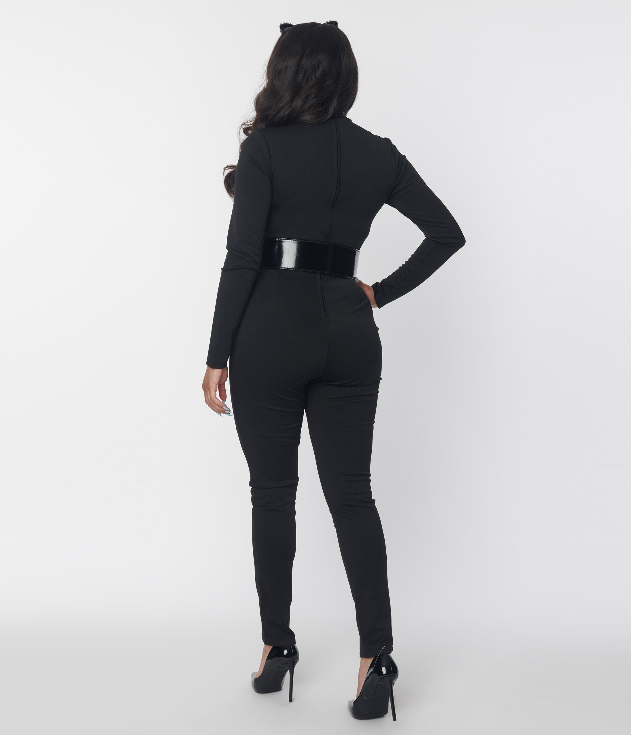 Smak Parlour Black Mock Neck Long Sleeve Jumpsuit for Women - Elegant One Piece Romper with Belt | Perfect for Office, Date Night & Special Occasions