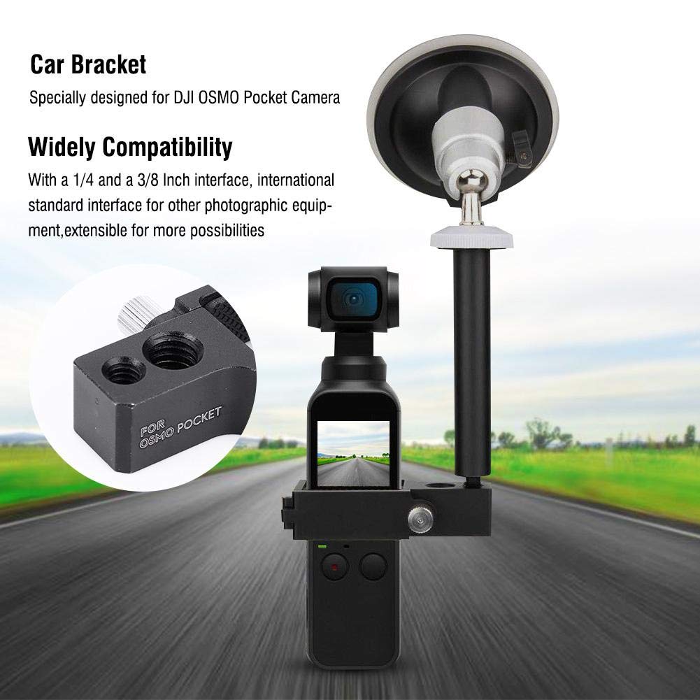 Camera Car Bracket - 3/8 & 1/4 Inch Universal Windshield Mount Stand with Suction Cup for DJI Osmo Pocket - Perfect for Vlogging, Road Trips & Hands-Free Filming