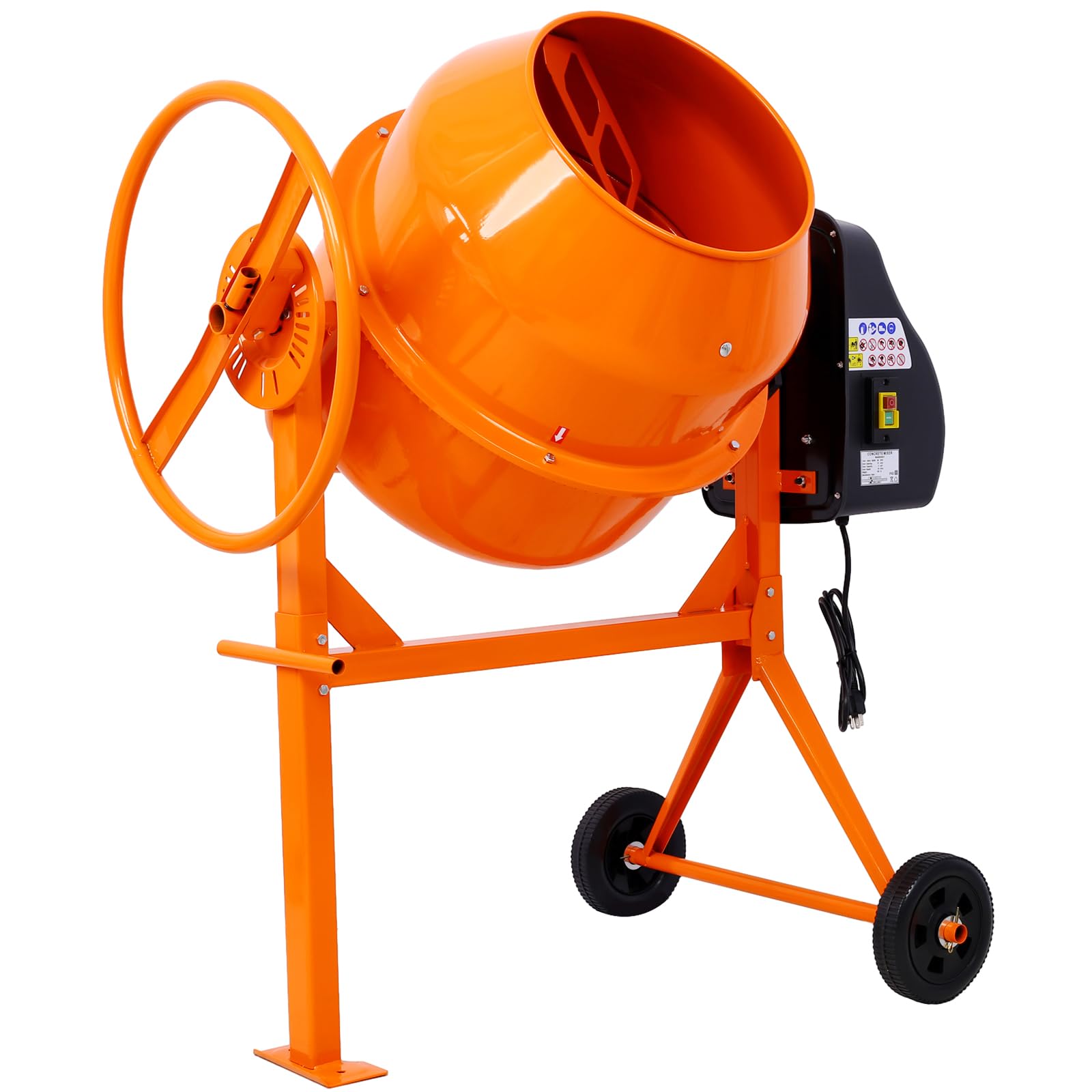 5 Cu Ft Electric Cement Mixer - 2/3 HP 650W Portable Concrete Mixer Machine with Wheels & Stand - Heavy Duty Stucco, Mortar and Seed Mixer for Construction, DIY Projects & Gardening (Yellow)
