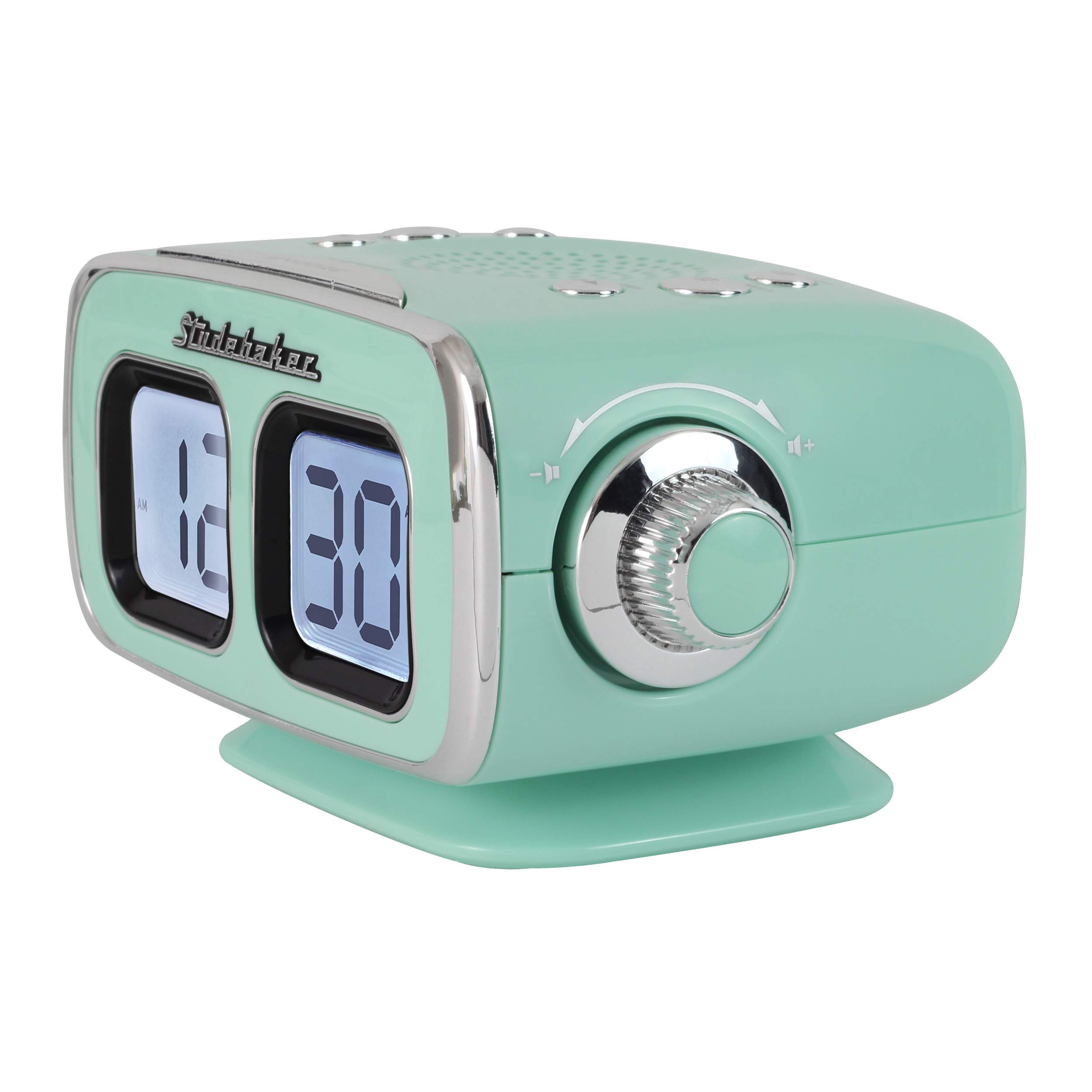 Vintage Studebaker Retro Clock Radio with Large LCD Display, AM/FM, Bluetooth, USB & Aux-in - Perfect for Bedroom, Kitchen, Office (Teal Blue) | Compact Design with Clear Sound for Music, Alarm & Nightlight Functions